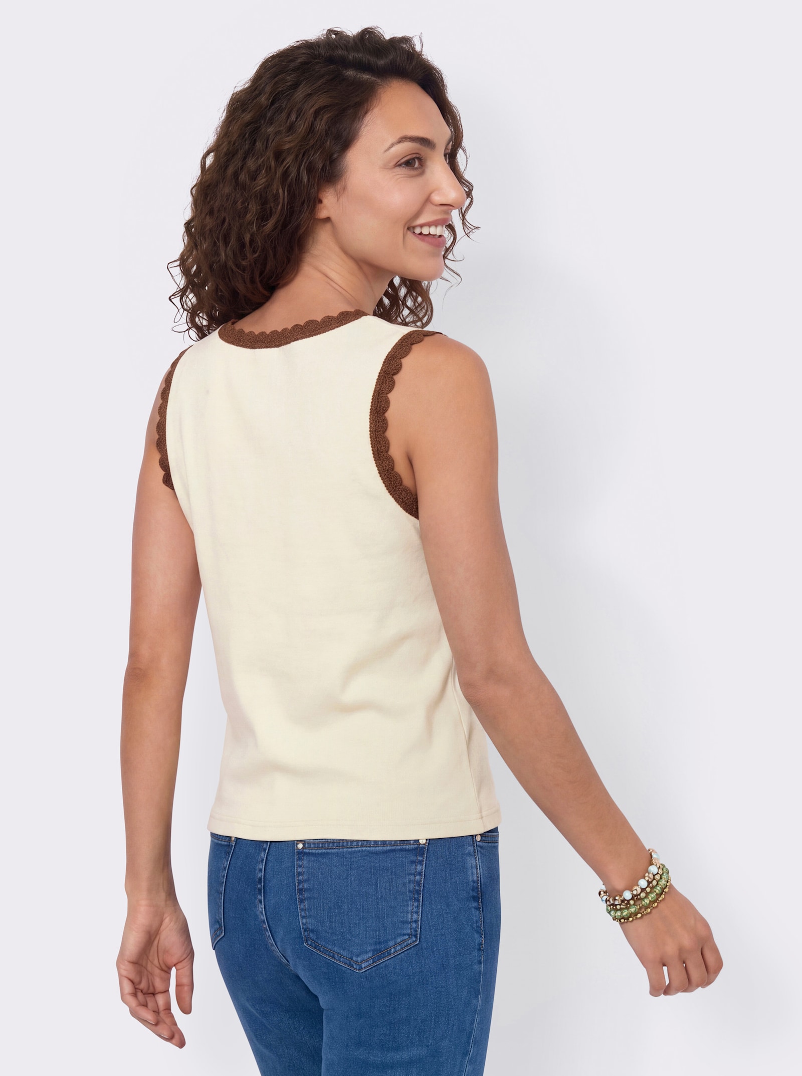 Shirttop mit Häkelband - champagner-schoko-gemustert