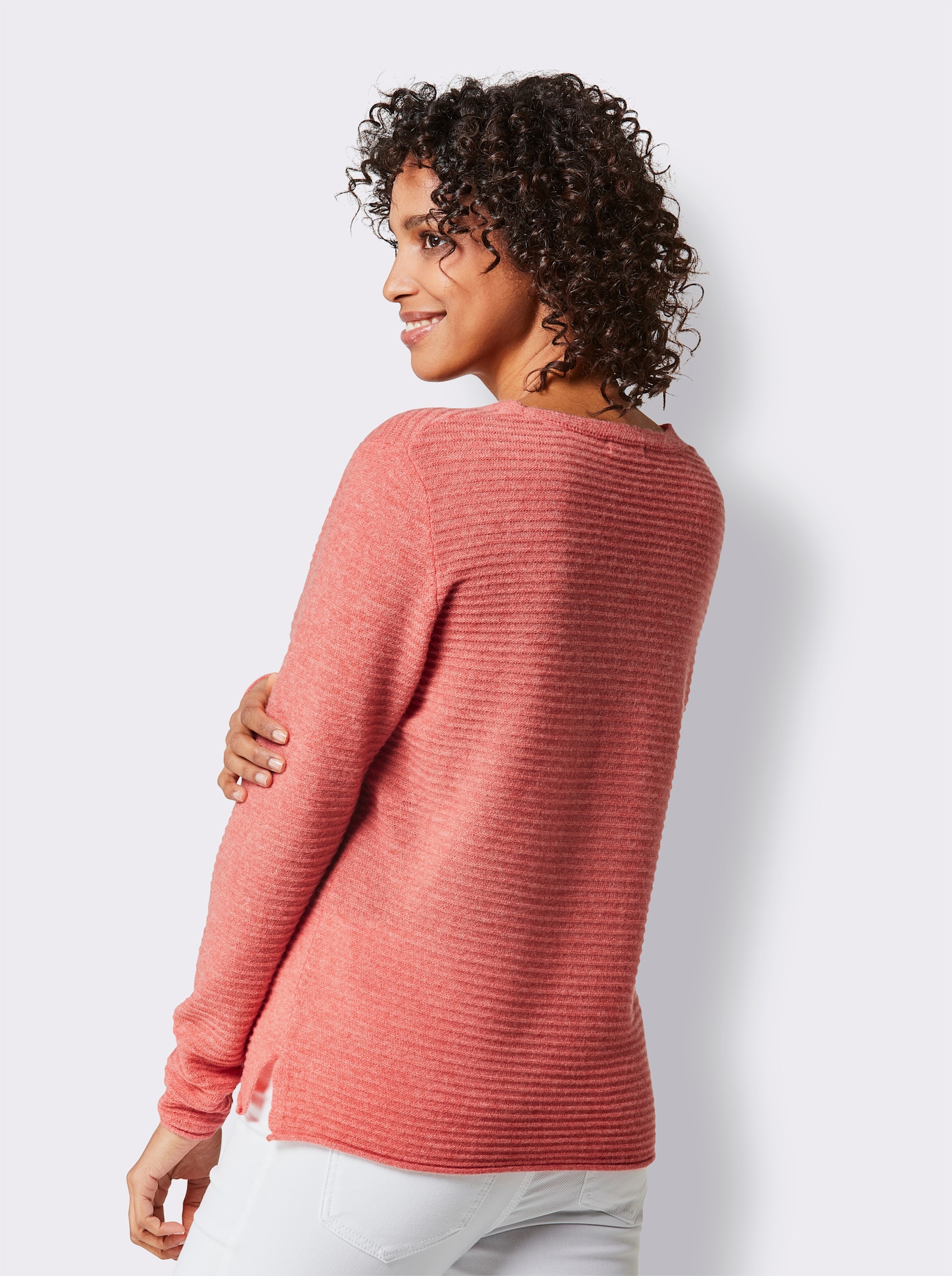 CREATION L PREMIUM Kaschmirpullover mit Seitenschlitzen - koralle