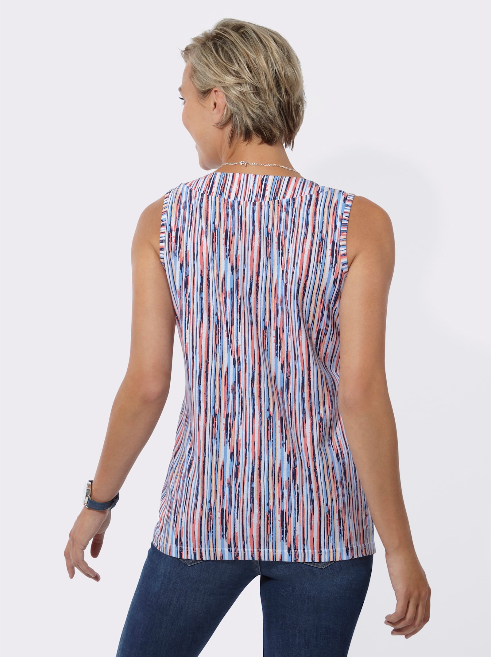 Longtop aus reiner Baumwolle - marine-koralle-bedruckt