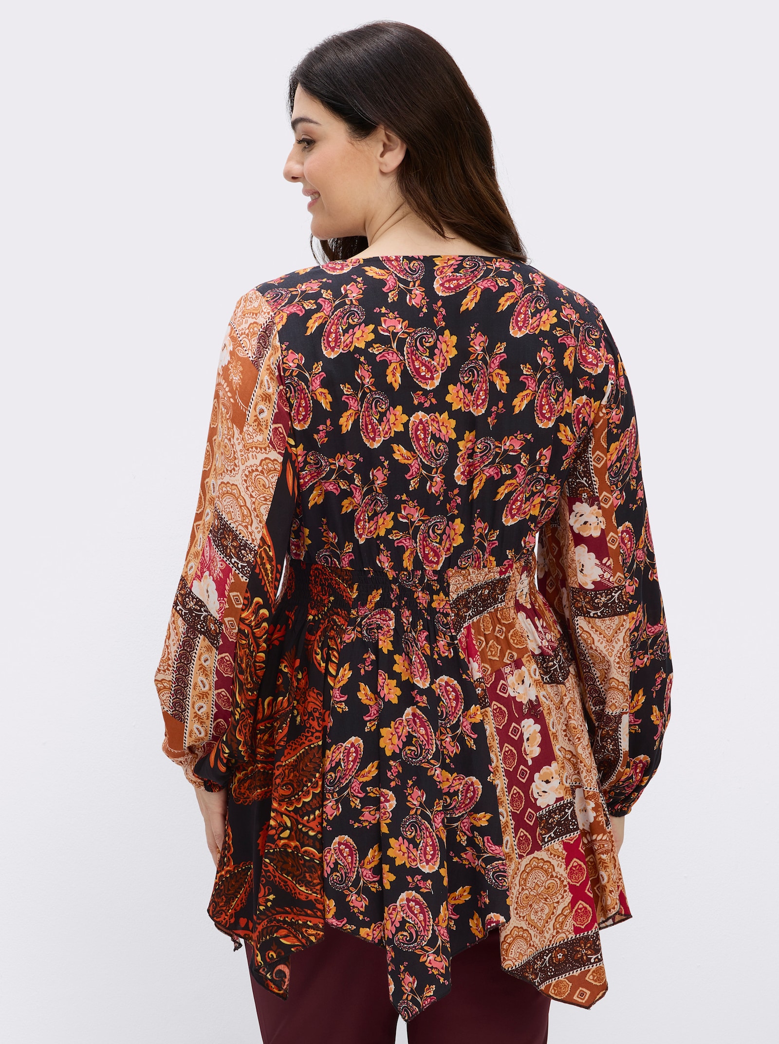 sheego by Joe Browns Tunika mit Zipfelsaum - schwarz-rostrot-gemustert