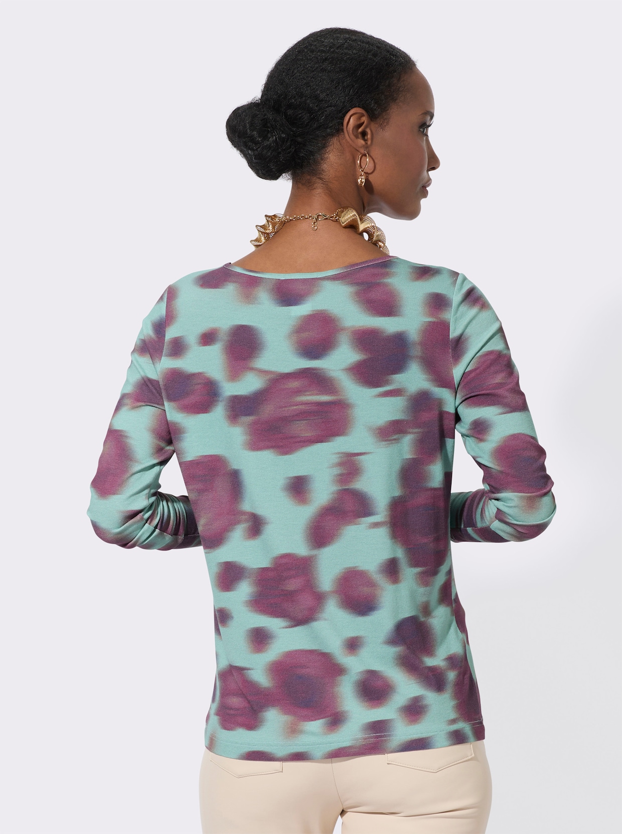 Langarmshirt - mint-violett-bedruckt