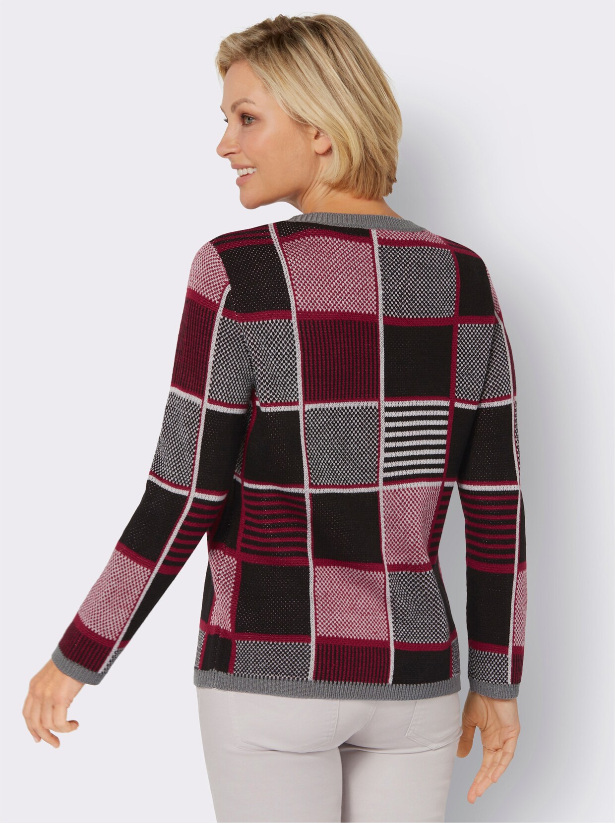 Pullover van jacquard - zwart/kers gedessineerd