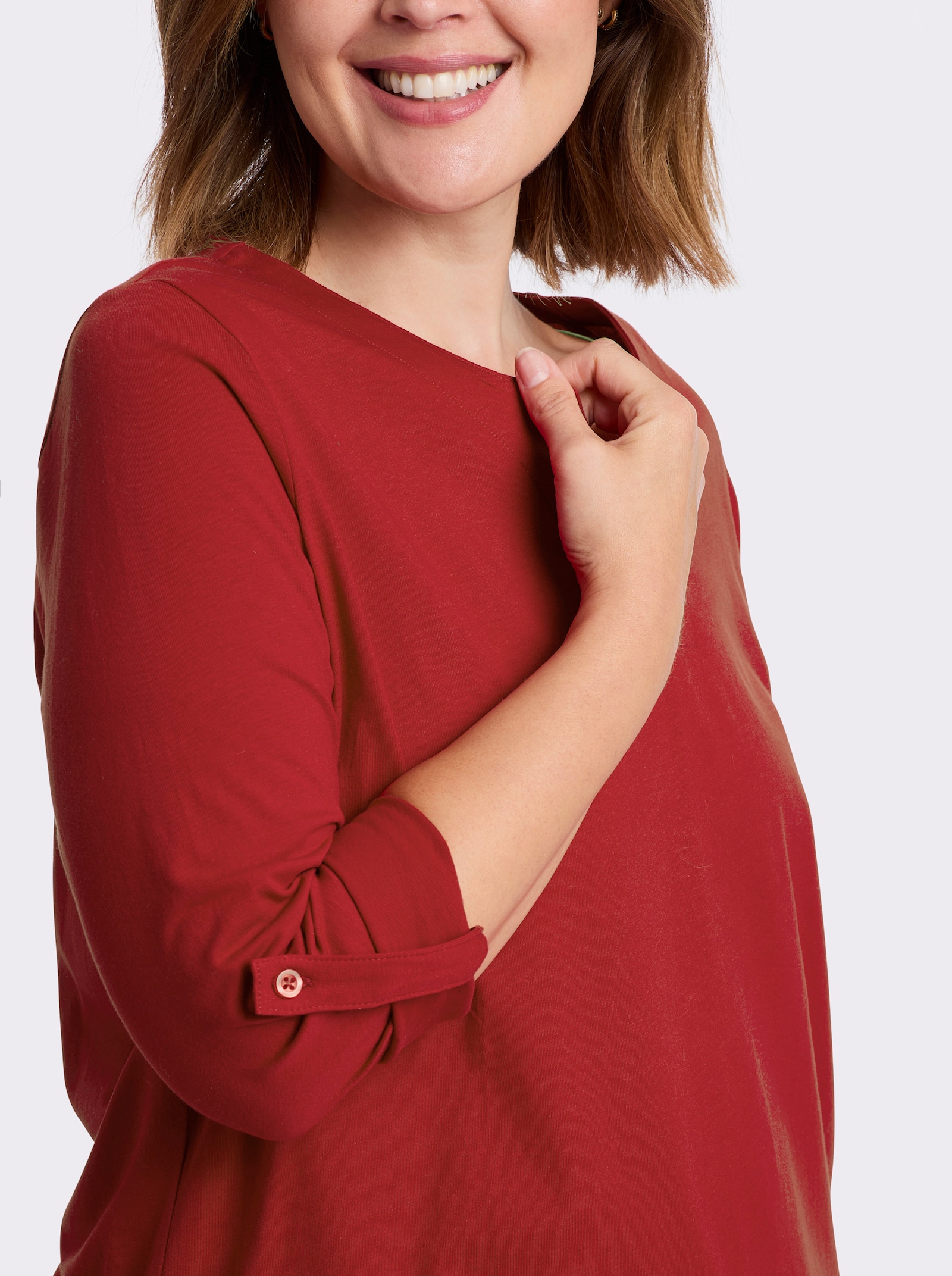 Longshirt mit Ärmeln zum Krempeln - bordeaux