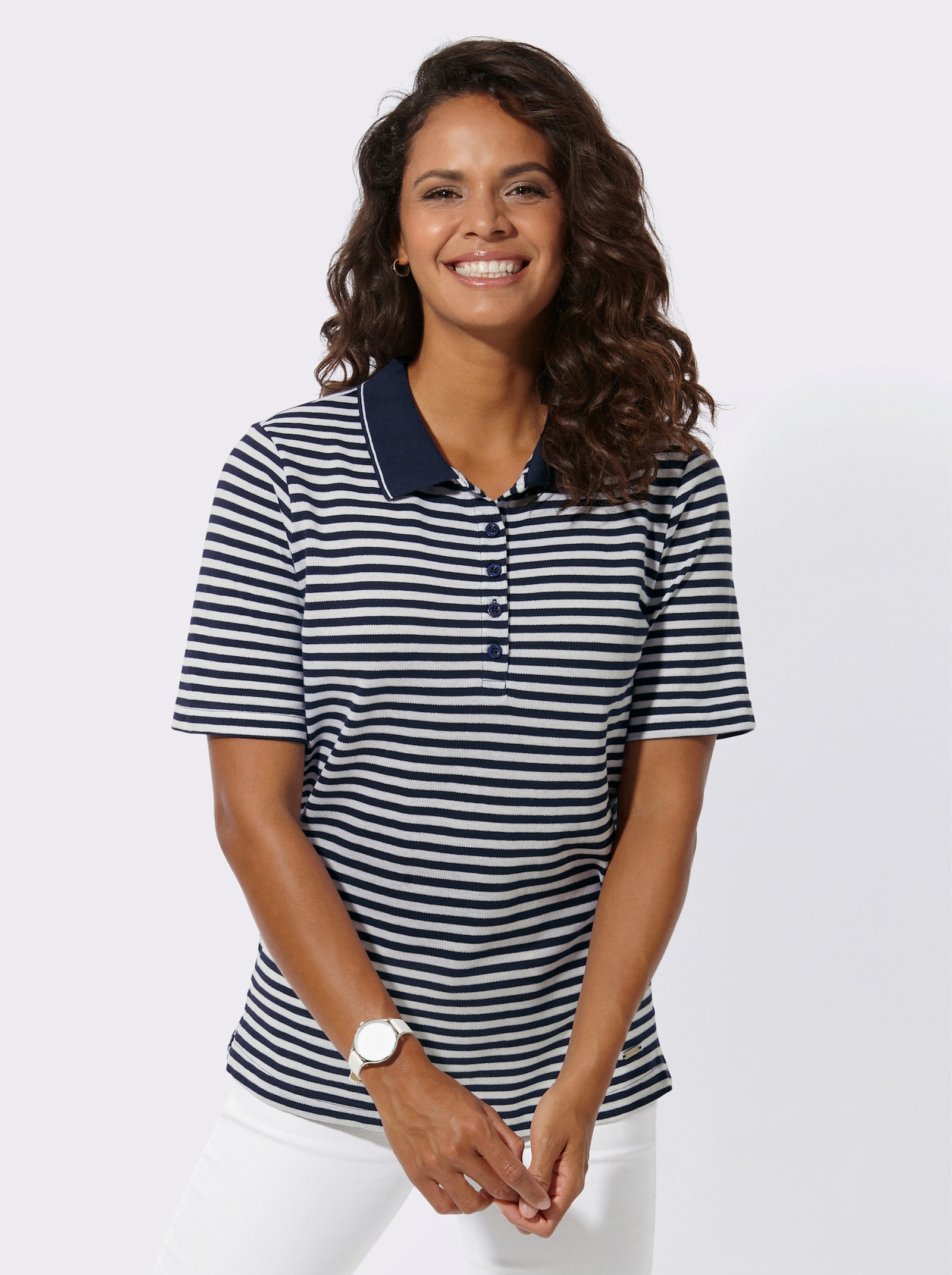 Poloshirt mit Polokragen - marine-weiß-geringelt