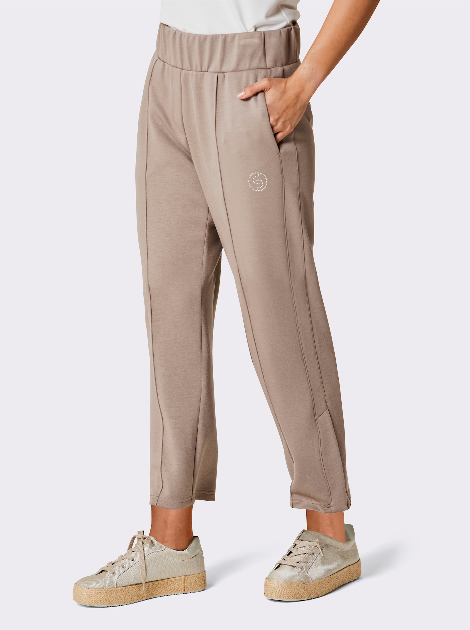 CREATION L PREMIUM Sweathose mit verdecktem Beinschlitz - taupe