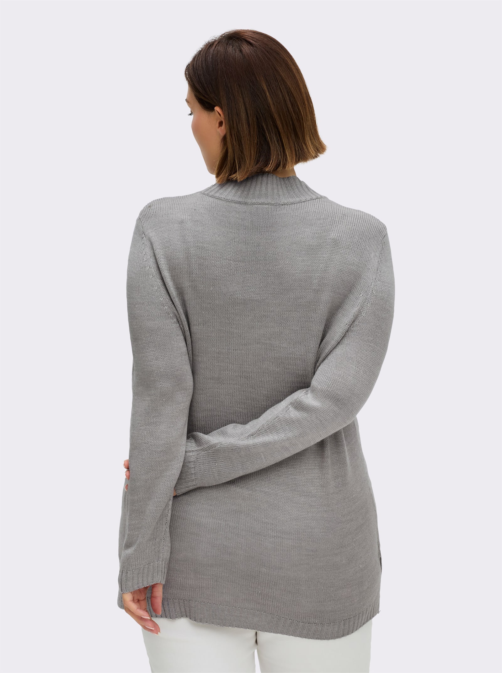 Longpullover mit Stehkragen - steingrau-meliert