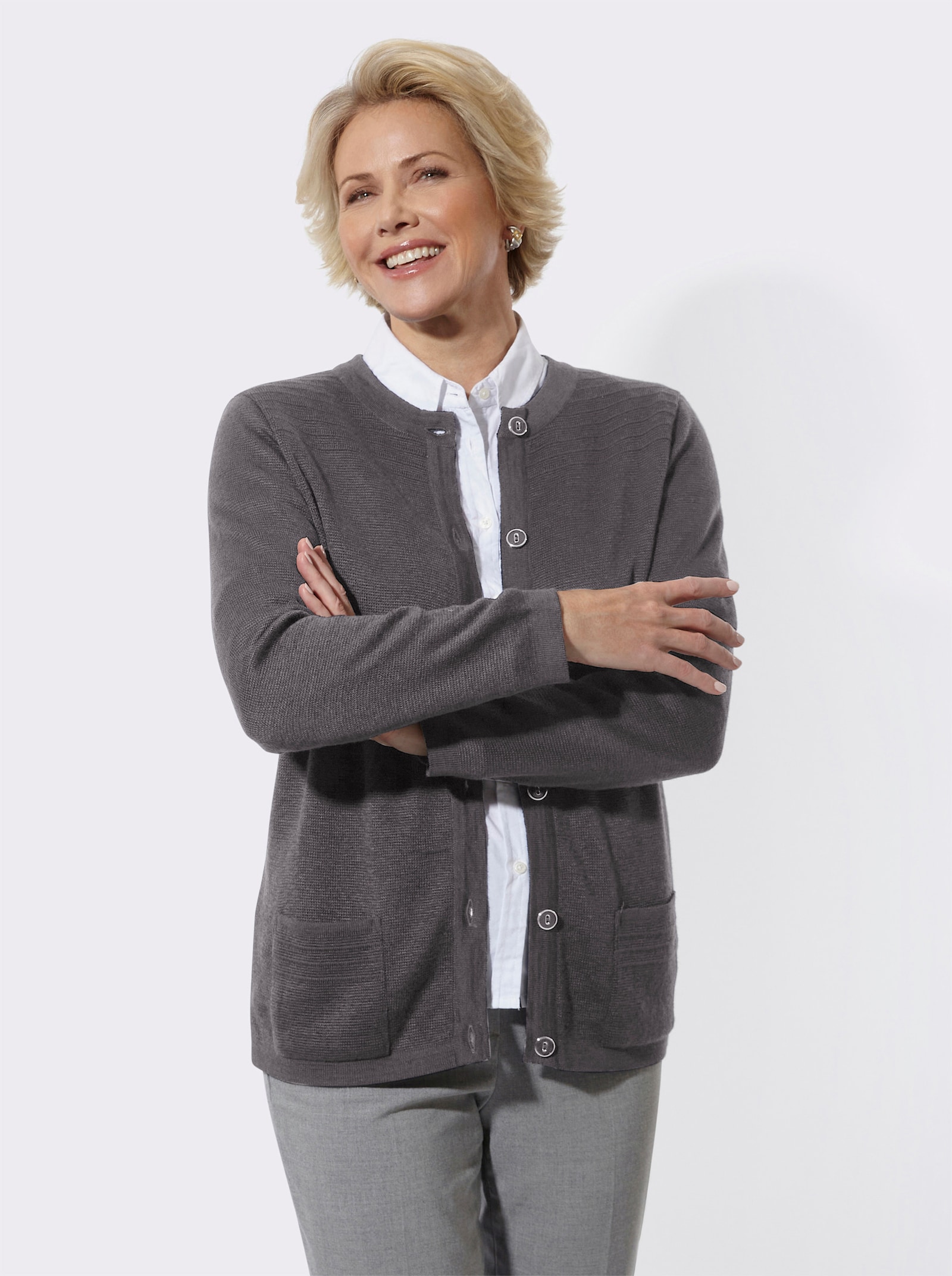 Strickjacke mit Schmuckknöpfen - anthrazit-meliert