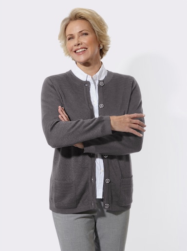 Strickjacke mit Schmuckknöpfen - anthrazit-meliert