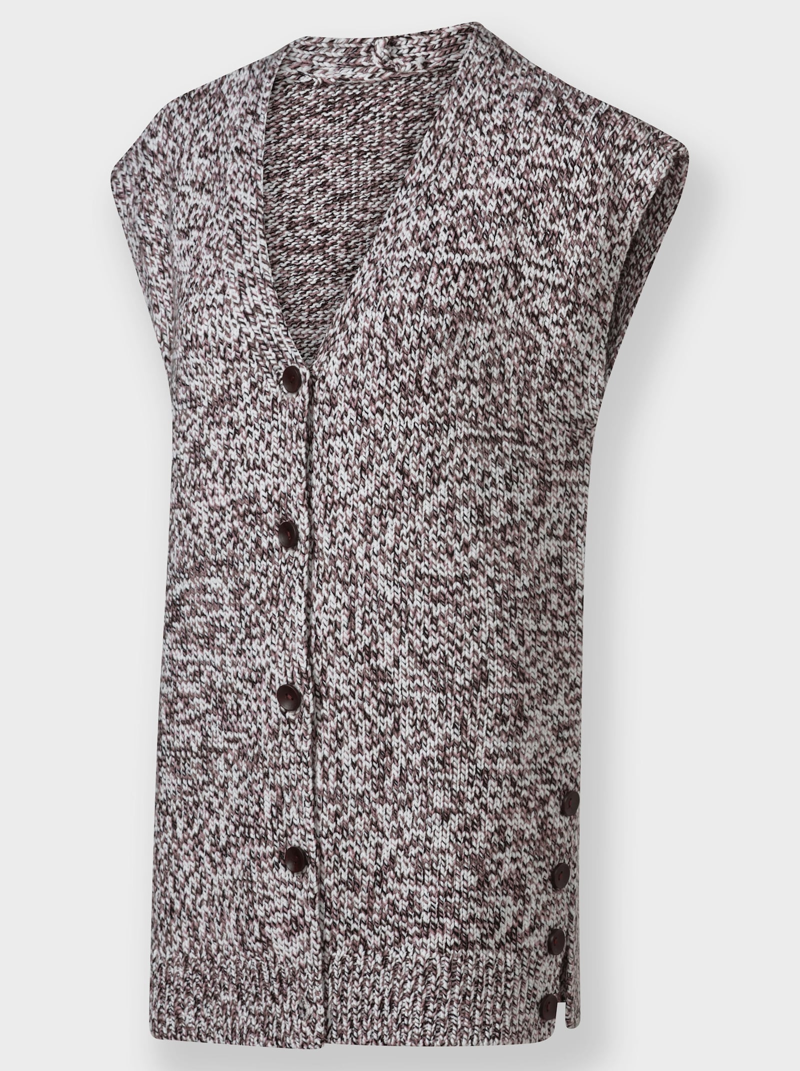 Longweste mit Knöpfen in Holz-Optik - mauve-meliert