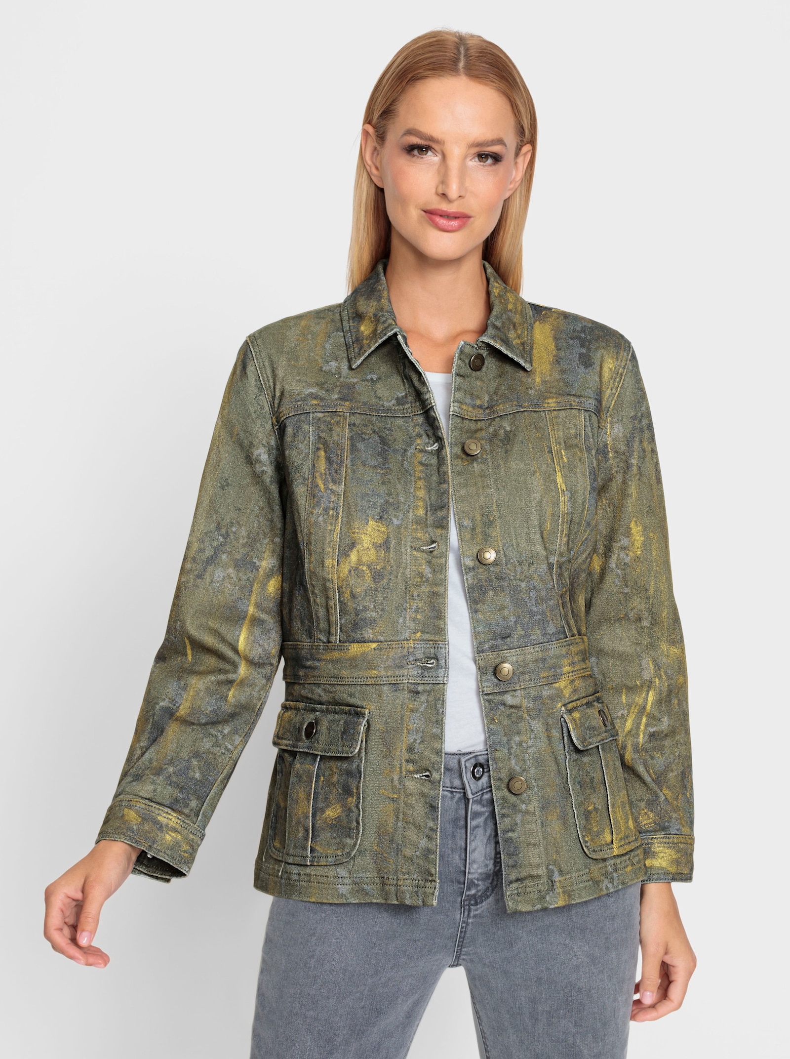 heine Jackenblazer mit goldfarbenen Details - khaki-bedruckt