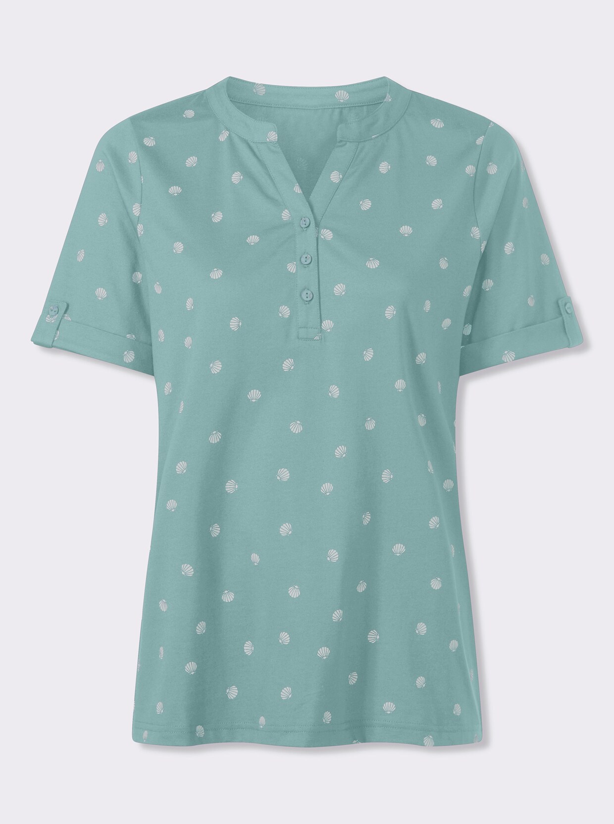 Kurzarmshirt im maritimen Dessin - salbei-ecru-bedruckt