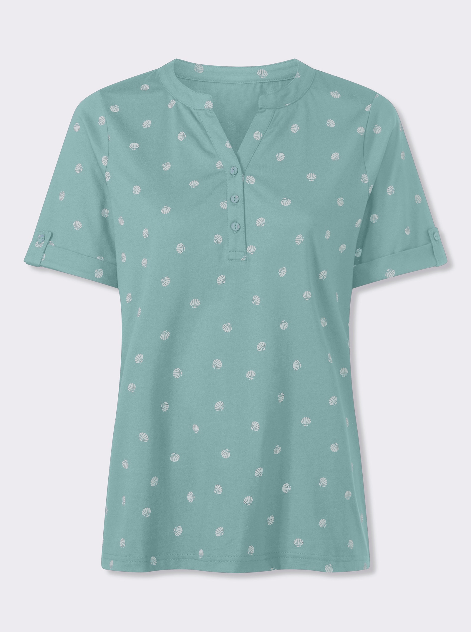 Kurzarmshirt im maritimen Dessin - salbei-ecru-bedruckt