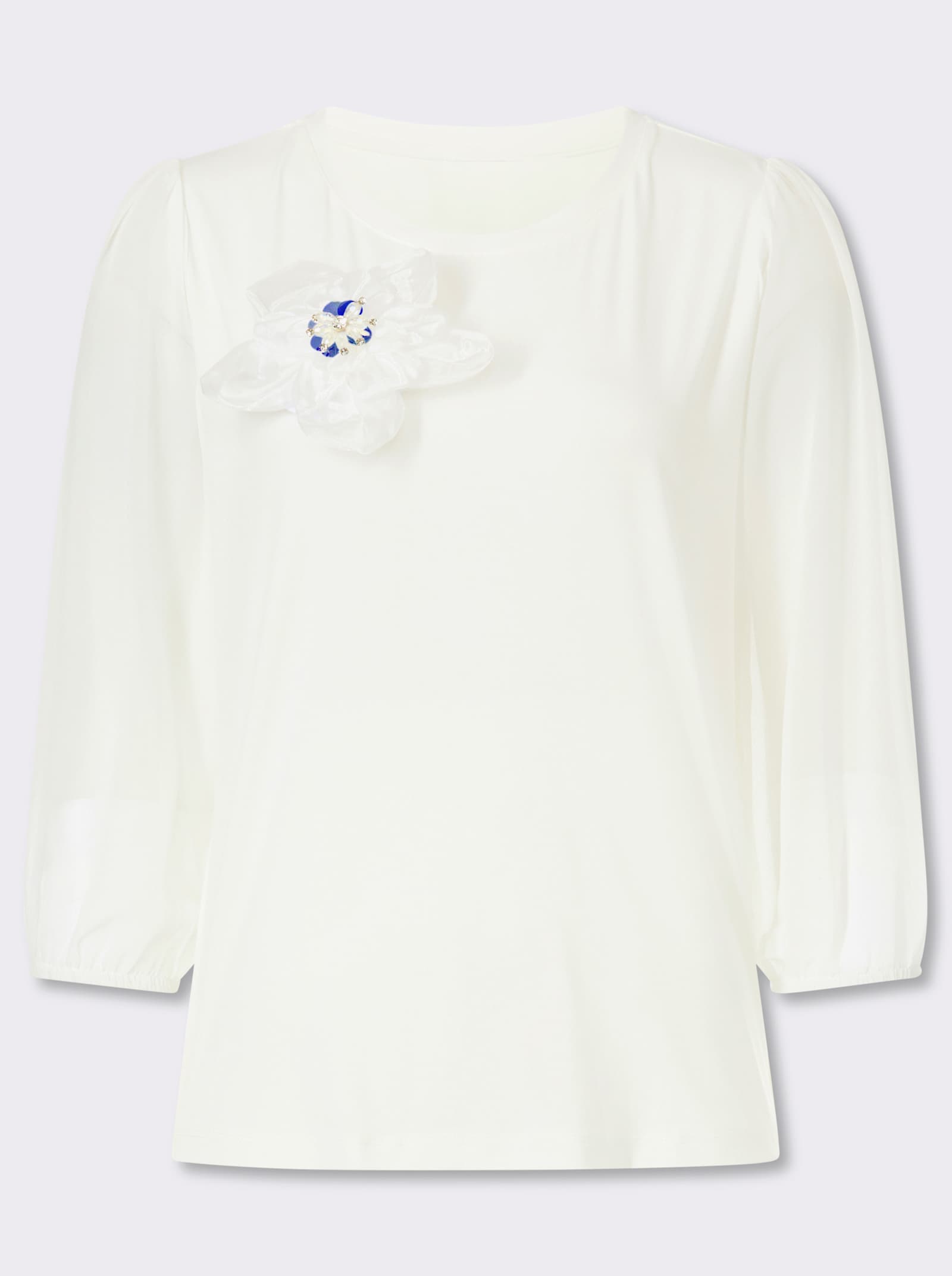 3/4-Arm-Shirt mit aufgesetzter Deko-Blüte - ecru