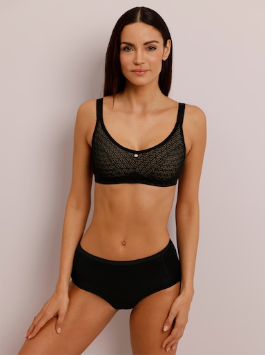 wäschepur Komfort-BH ohne Bügel mit grafischer Spitze - schwarz