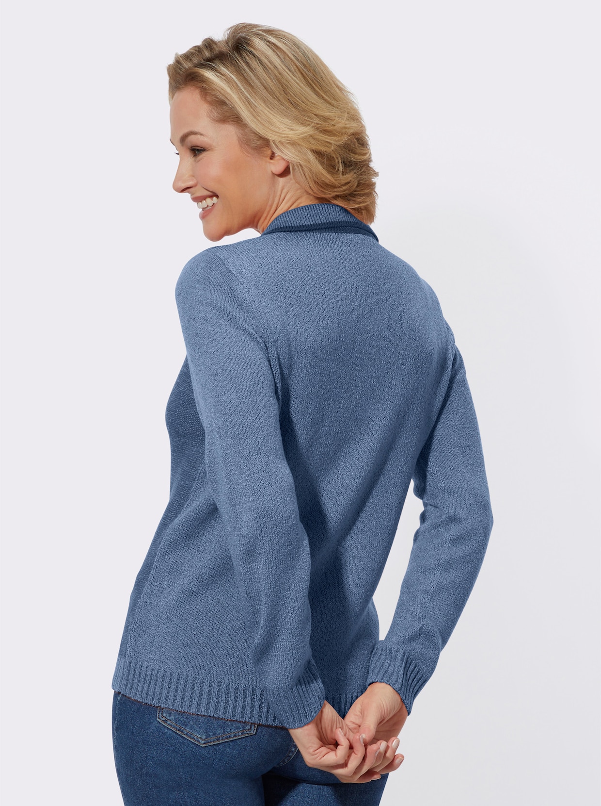 Bouclé-Pullover - bleu-meliert