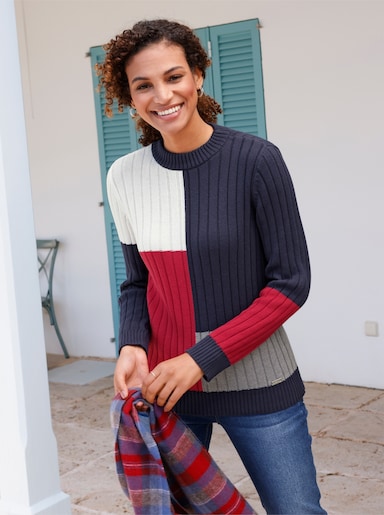 Stehkragenpullover - marine-rot