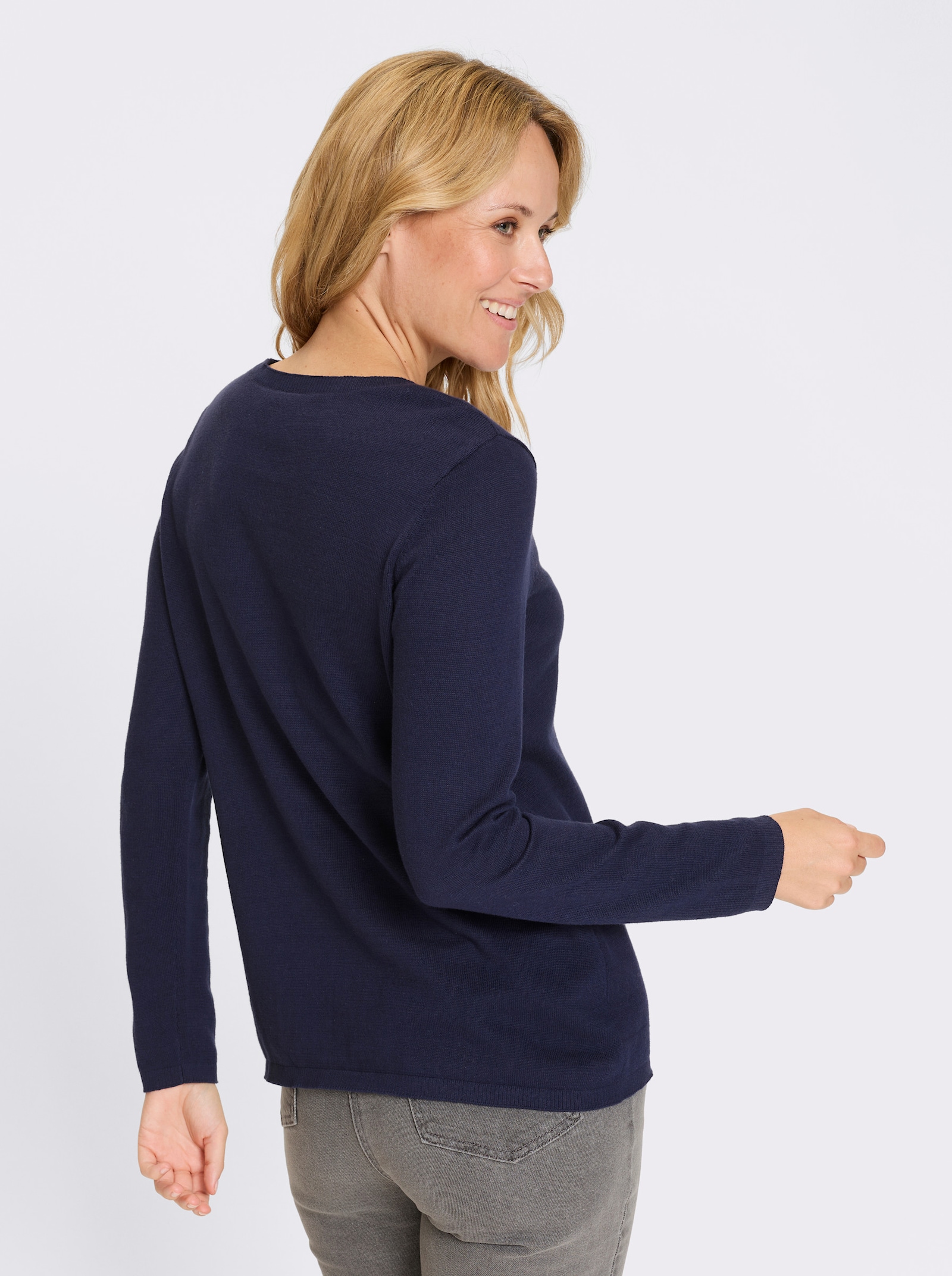 Bavlněný svetr s copánkovým vzorem na předním dílu - námořnická modrá