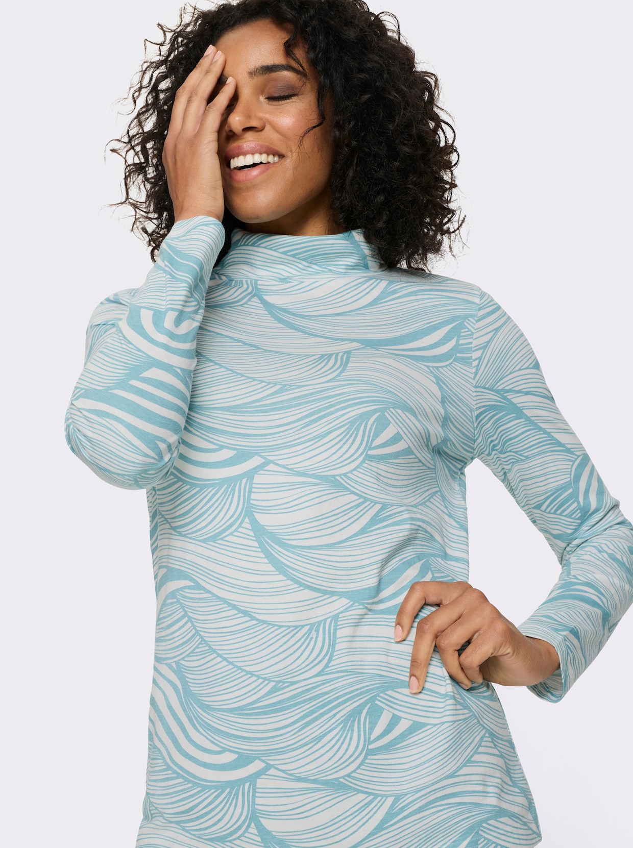 Rollkragenshirt aus reiner Baumwolle - ozean-ecru-bedruckt