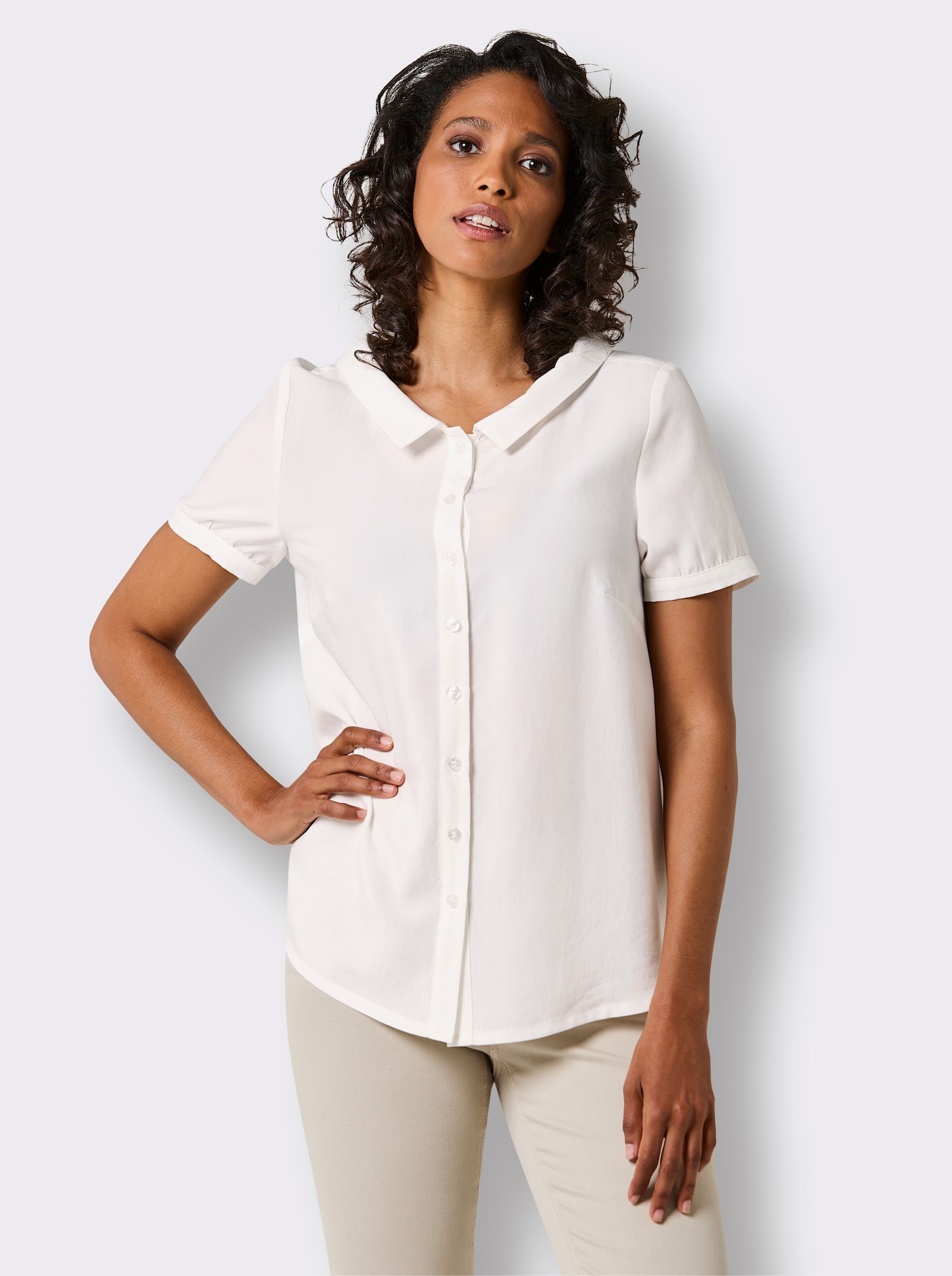 CREATION L PREMIUM Chemisier à manches courtes à large col chemisier - blanc