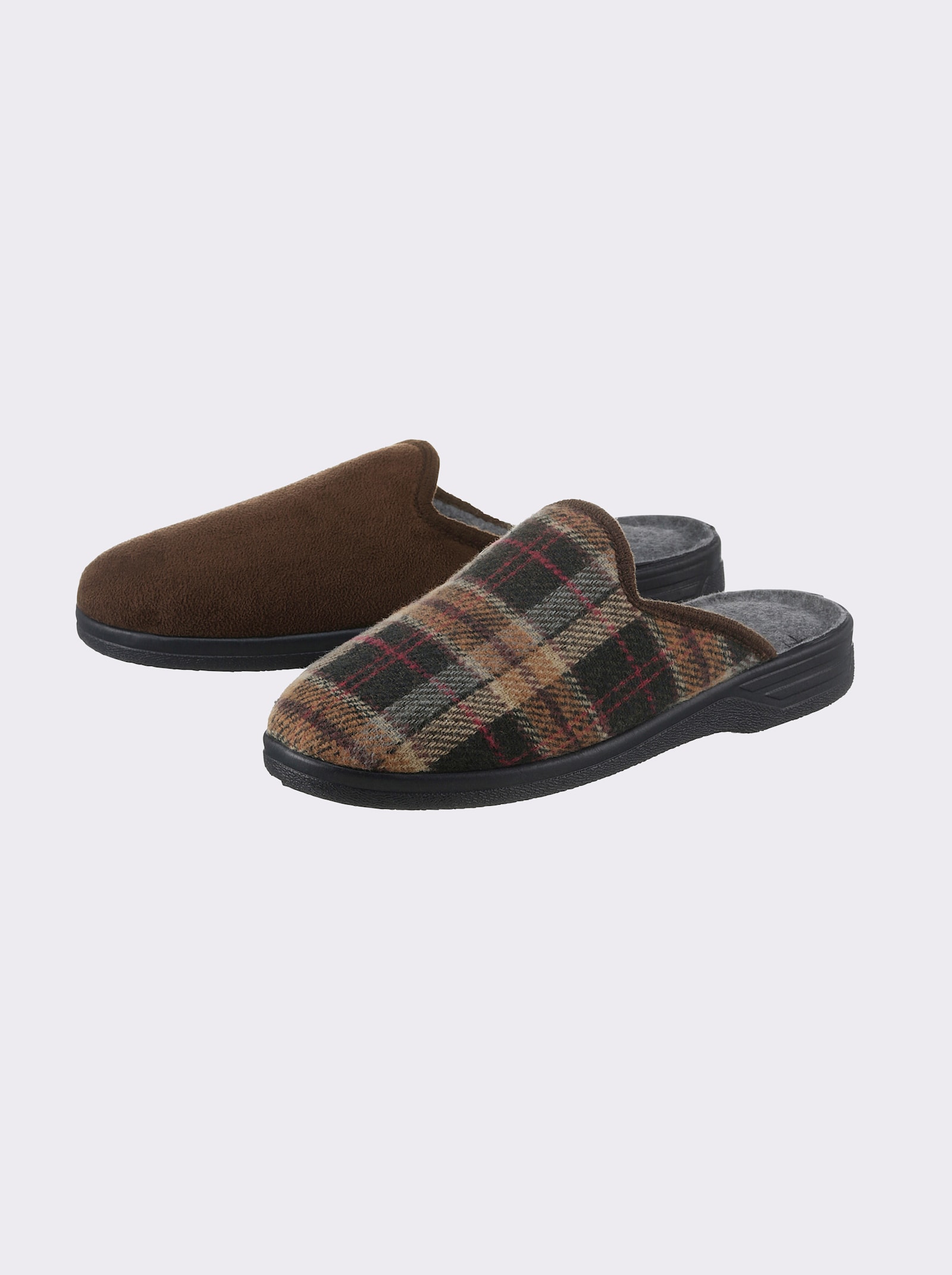 Pantoffel im preiswerten Doppelpack - braun-kariert