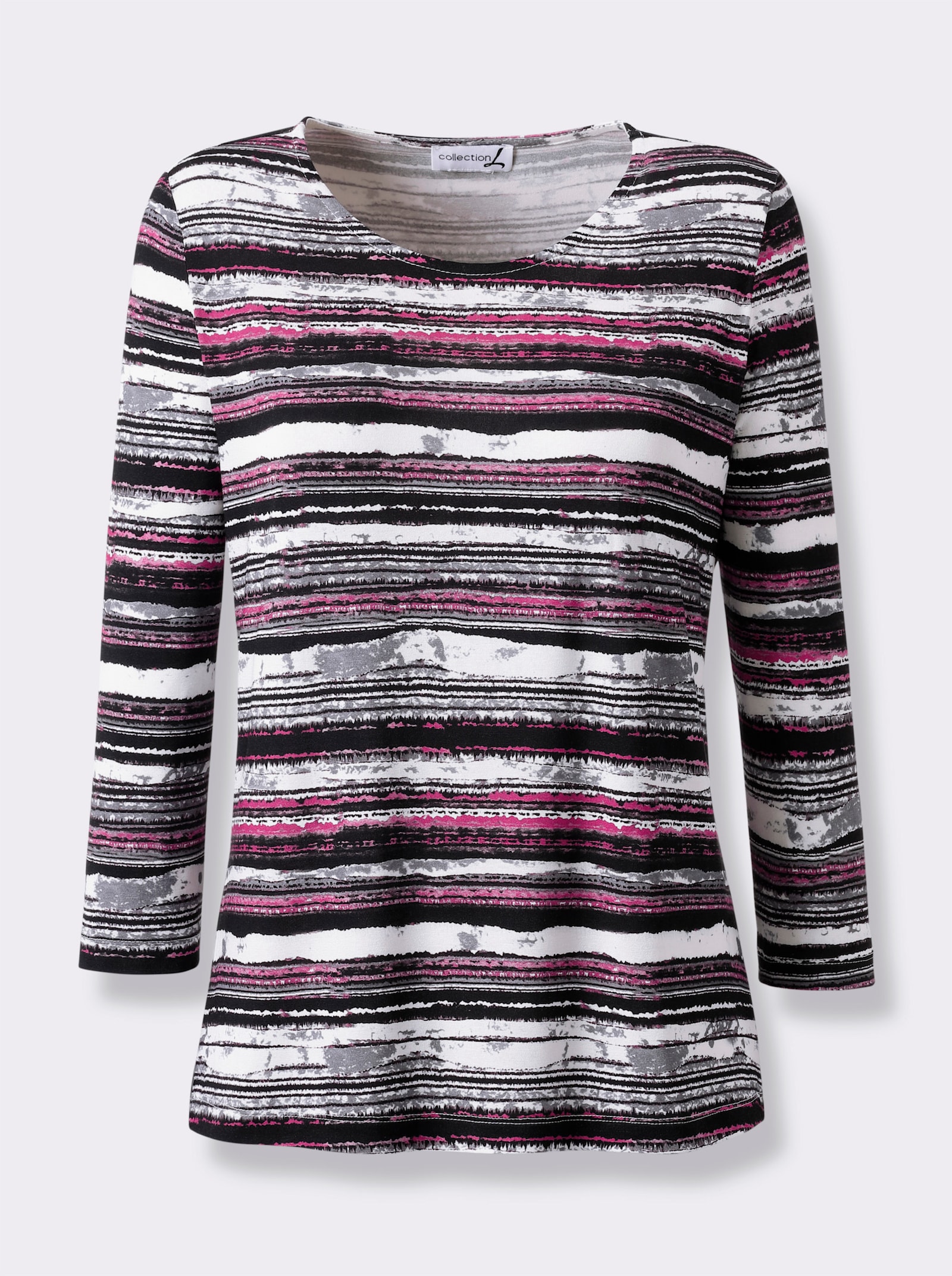 Rundhalsshirt mit 3/4-Ärmeln - rosé-steingrau-bedruckt