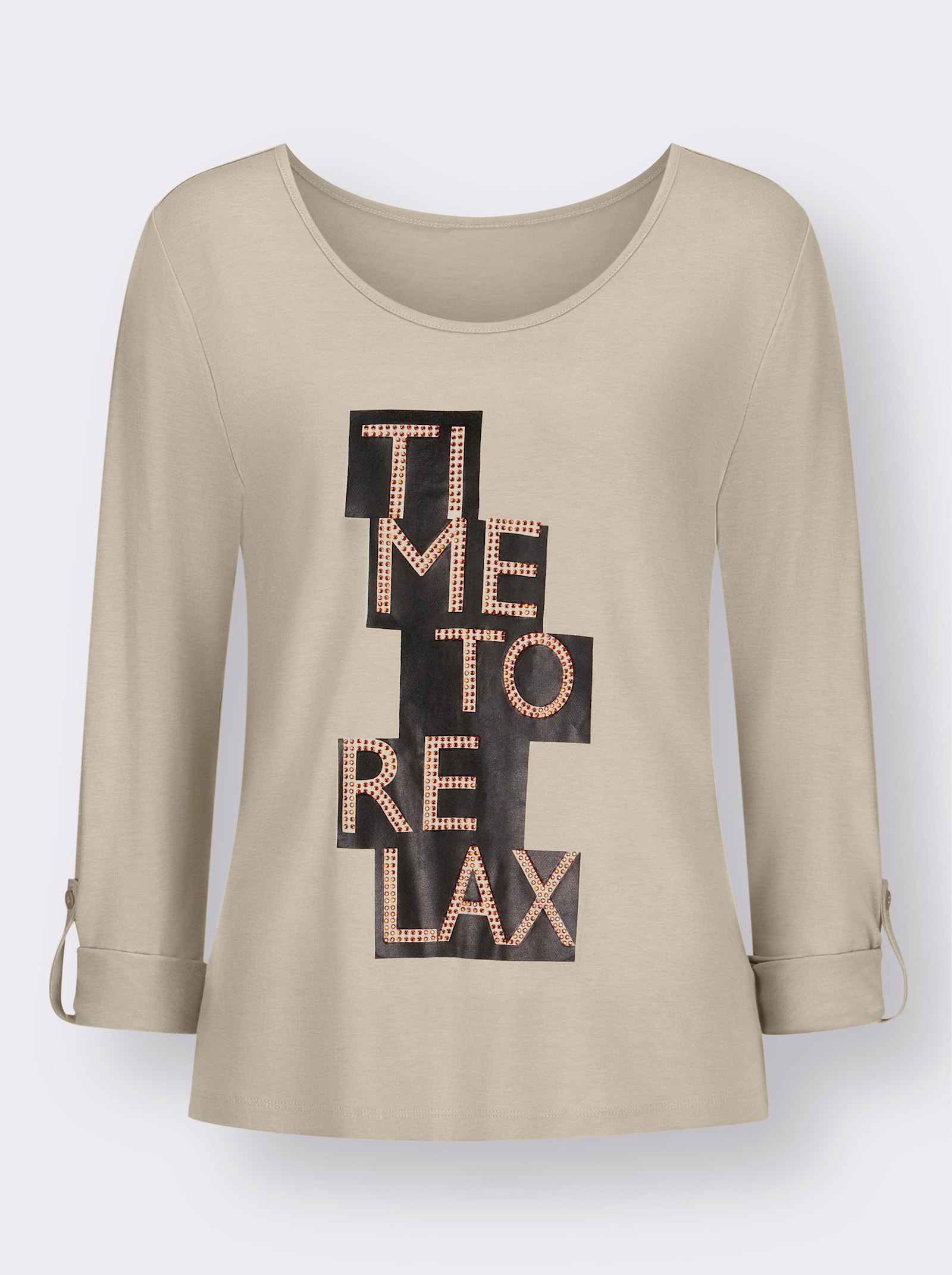 3/4-Arm-Shirt Folien-Print mit Glitzersteinchen - sand-schwarz-bedruckt