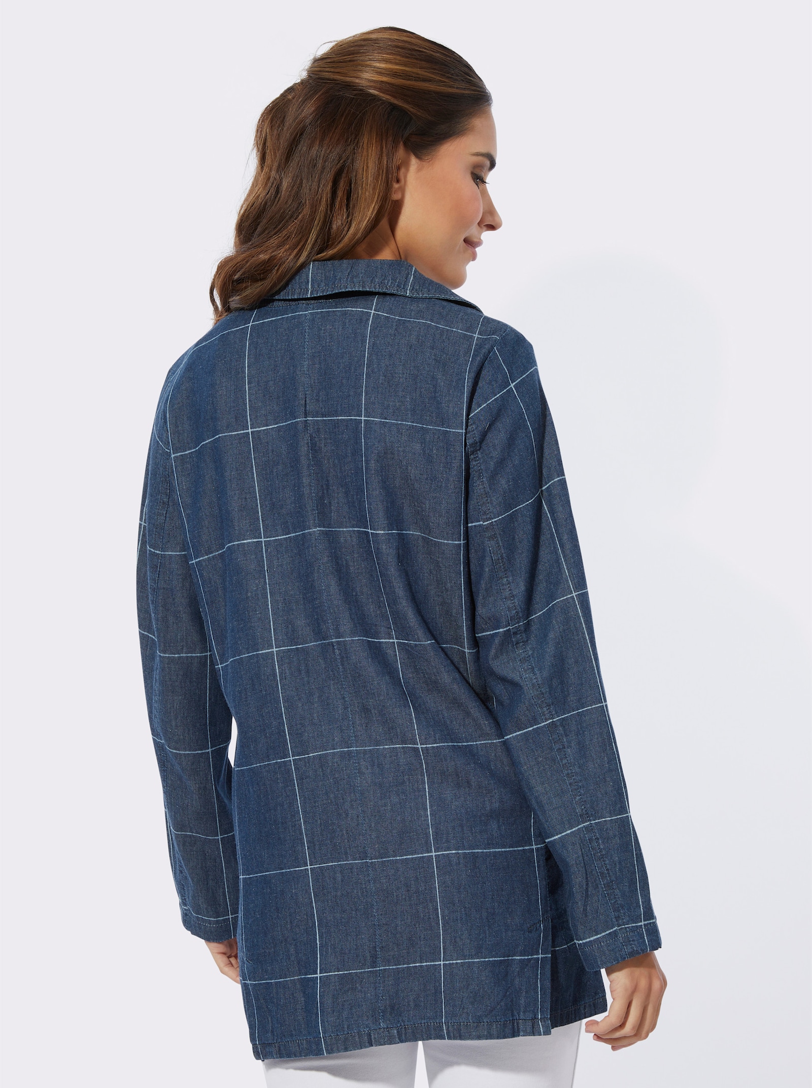 Jeansblazer mit großem Karo-Dessin - blue-stone-washed