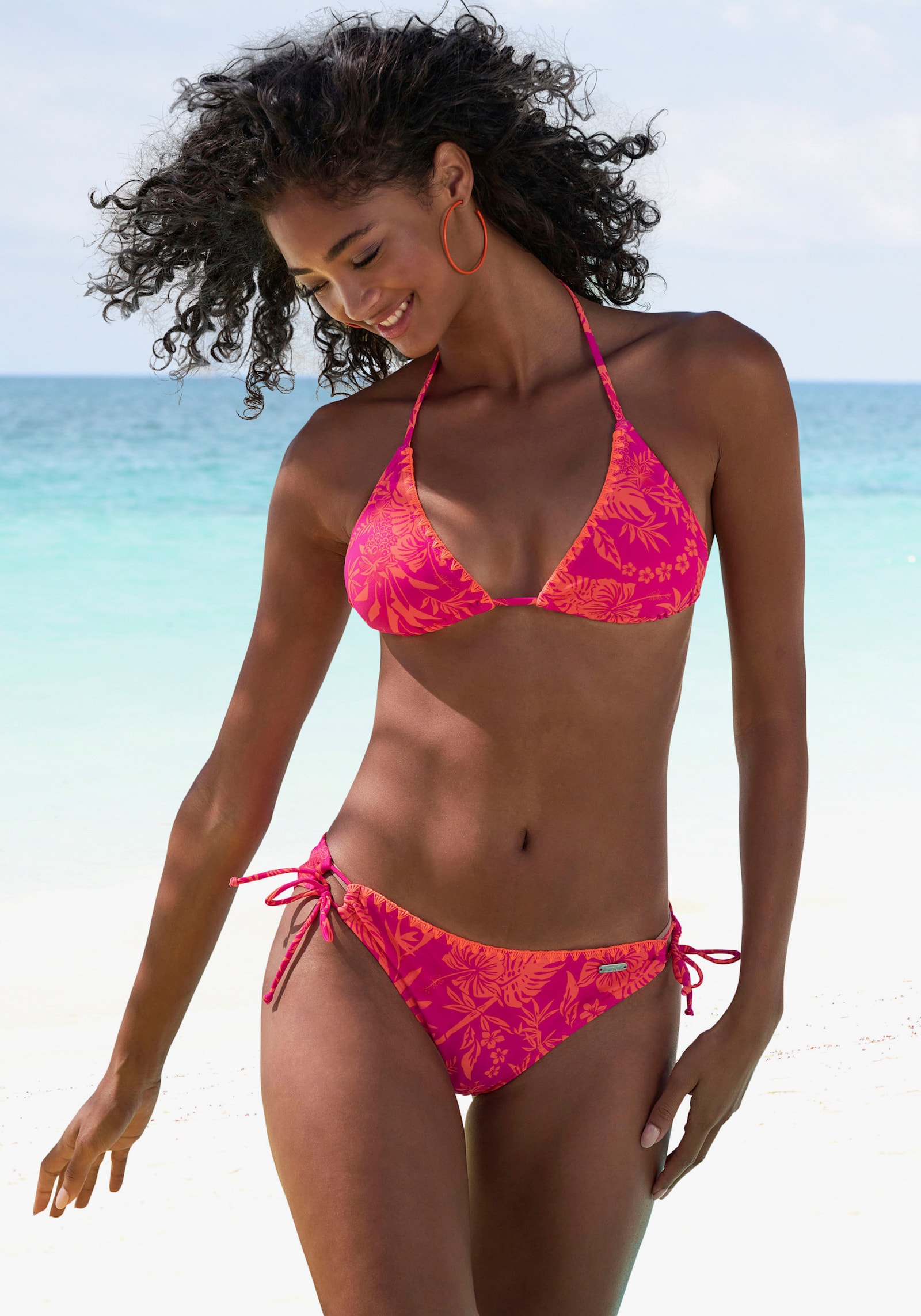 Venice Beach Triangelbikini - oranje/pink bedrukt
