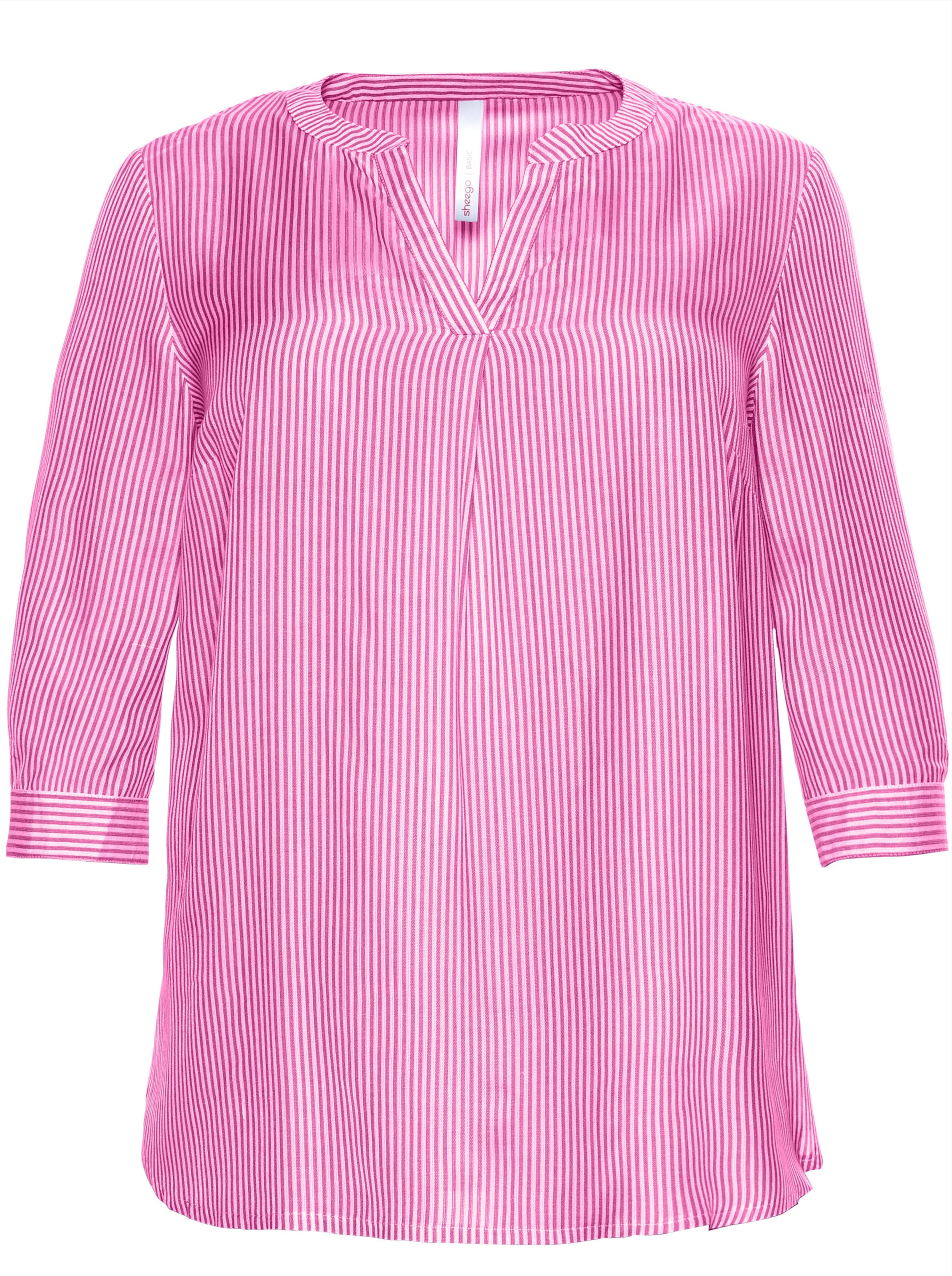 Sheego Damen Rosa/Weiß Longbluse Gr. 44, Pink (Magenta, Gestreift), 100% Viskose, Gemustert, Gestreift, Mehrfarbig, Rundhals, Blusen Longbluse - Bild 3
