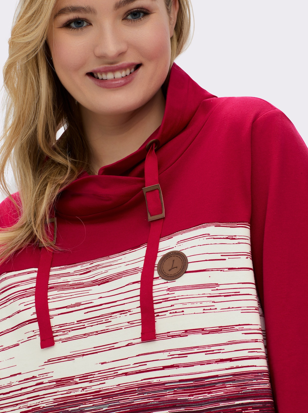 Sweatshirt mit Känguru-Taschen - rot-ecru-meliert