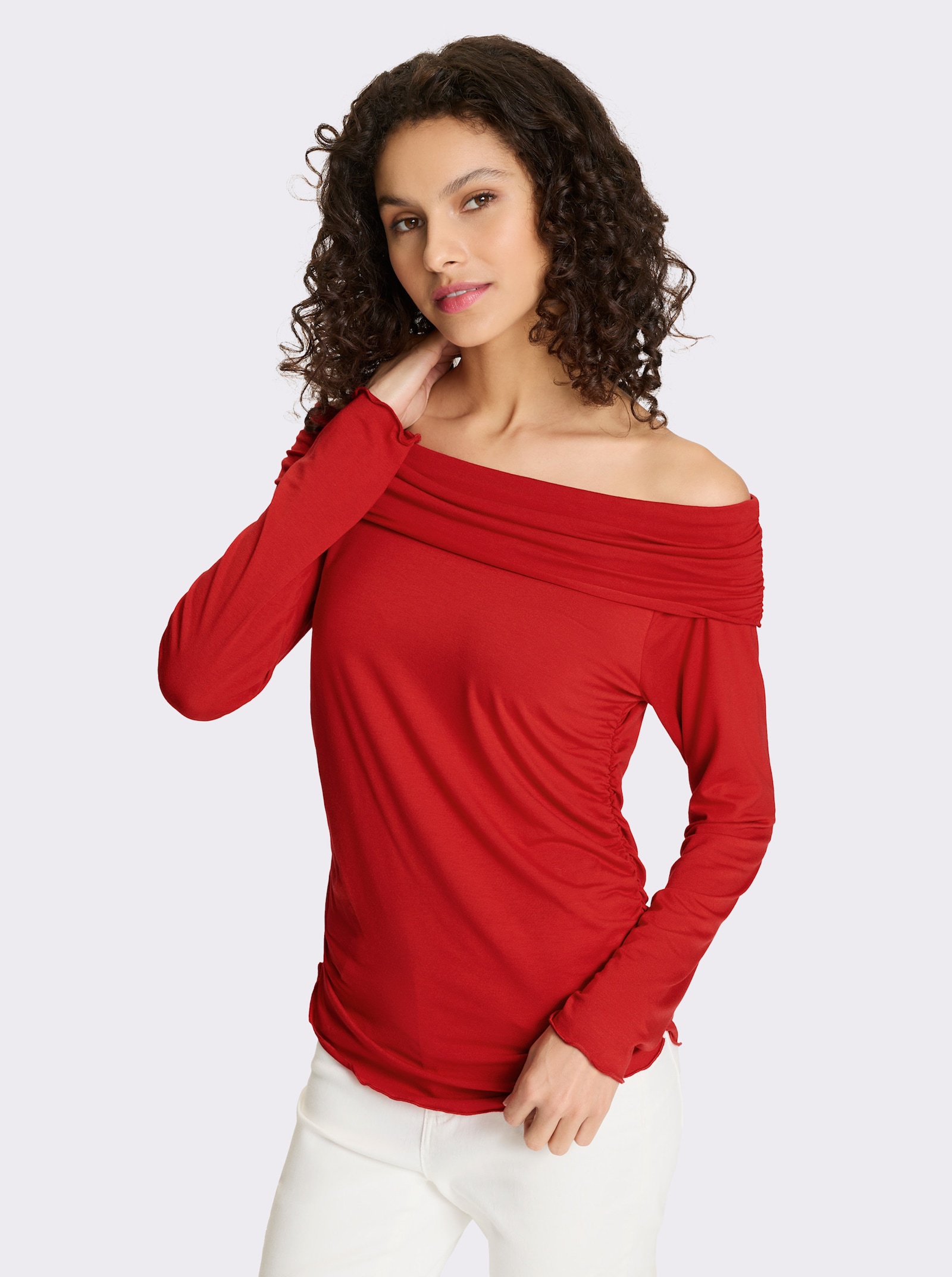 heine Carmenshirt mit Wellensaum - erdbeere