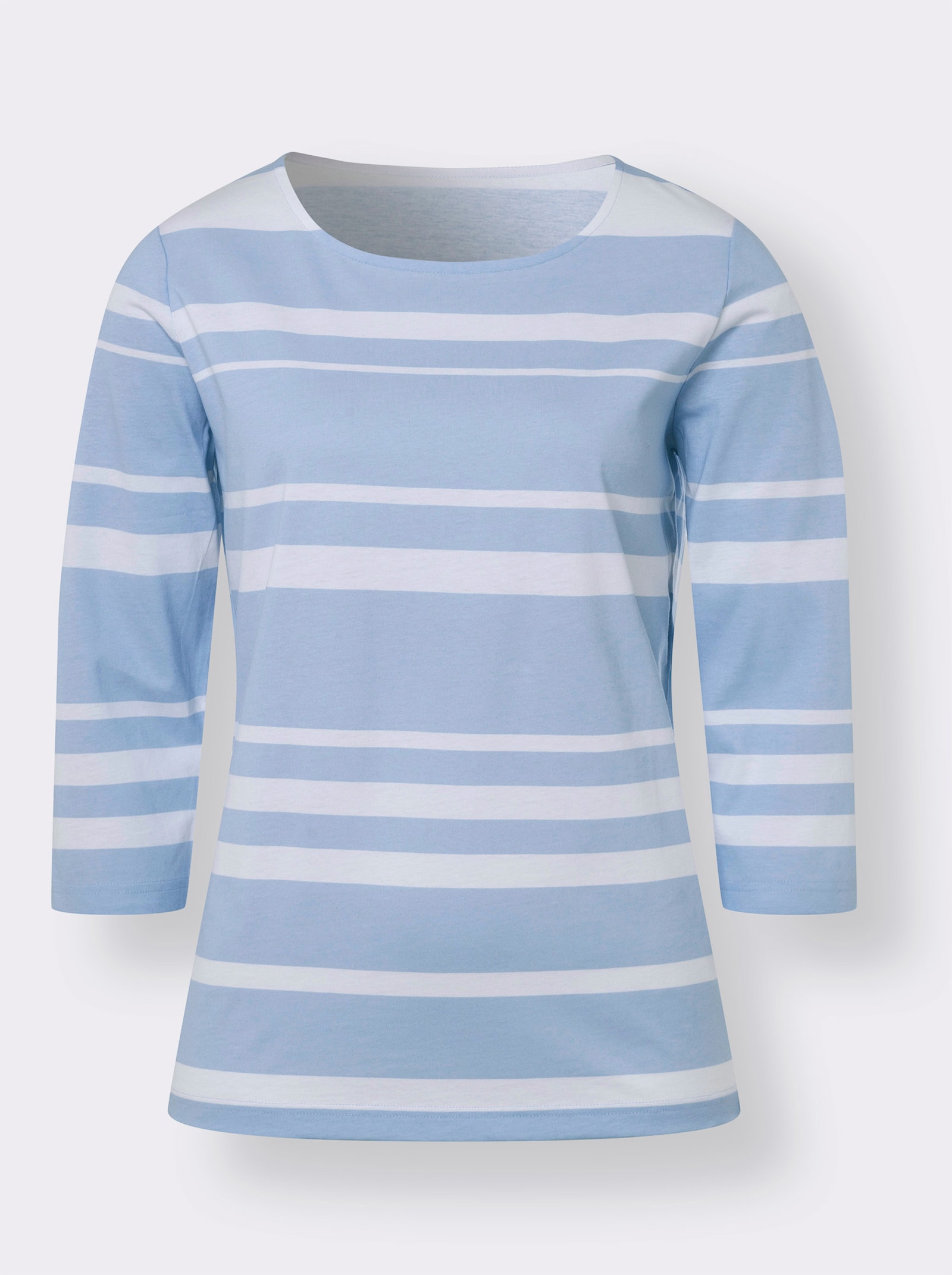 Shirt met 3/4-mouwen van puur katoen - ijsblauw/wit gestreept