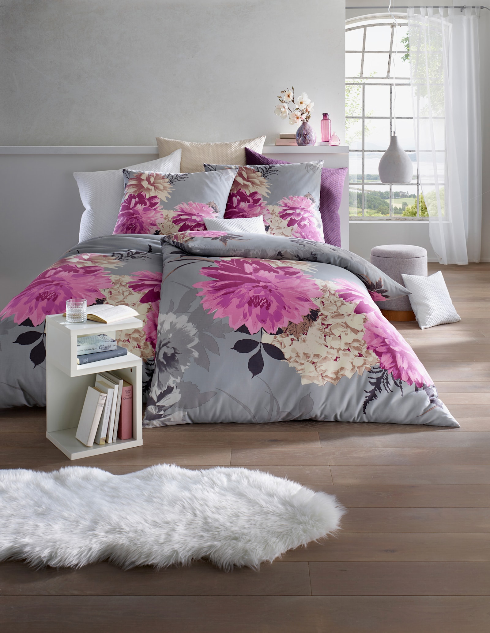 heine home Bettwäsche - grau-rosé