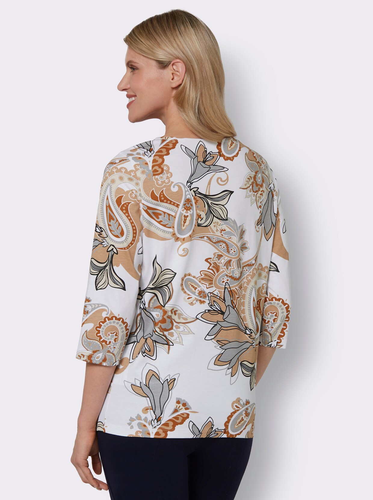 Shirt met 3/4-mouw - ecru/camel bedrukt