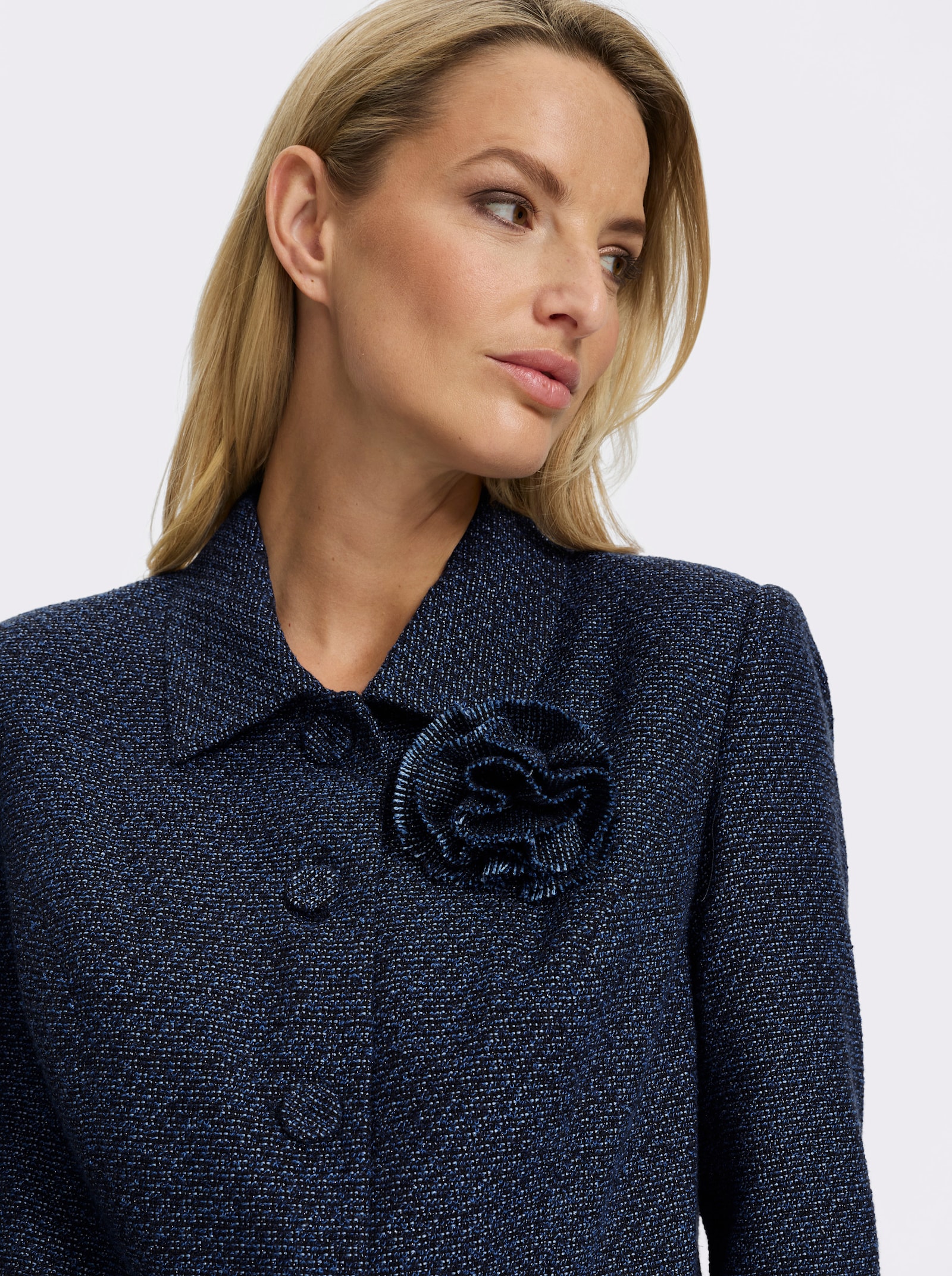 heine Bouclé-Blazer mit abnehmbarer Ansteckblüte - dunkelblau