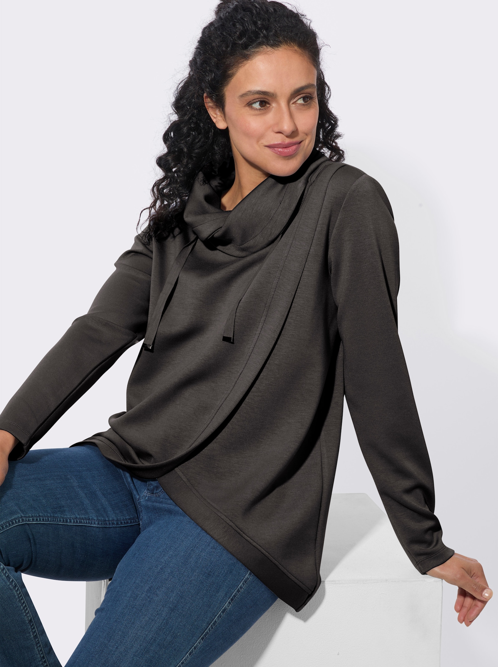  Longshirt in Wickel-Optik - graphit