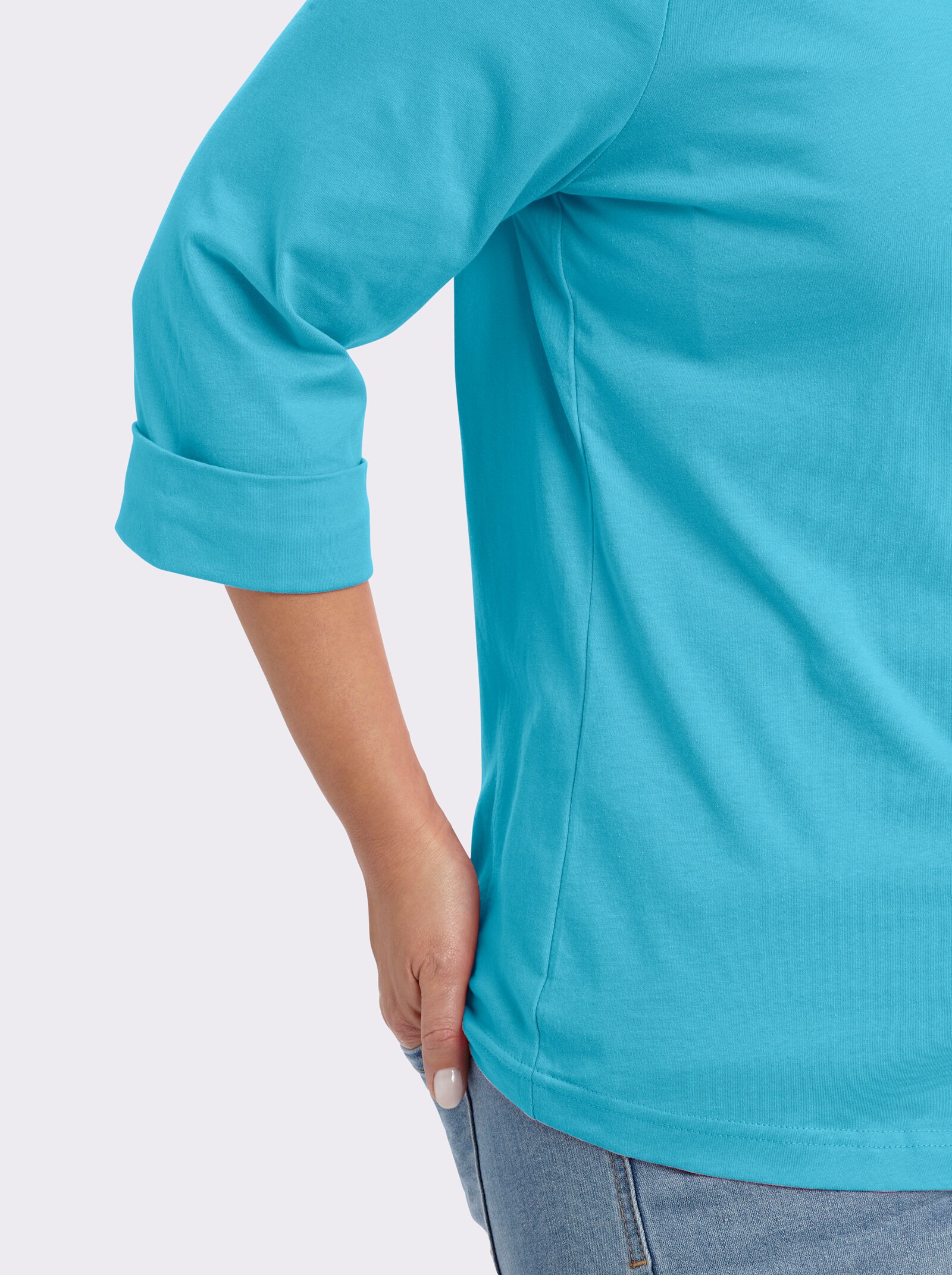 Rundhalsshirt mit 3/4-langen Ärmeln - türkis