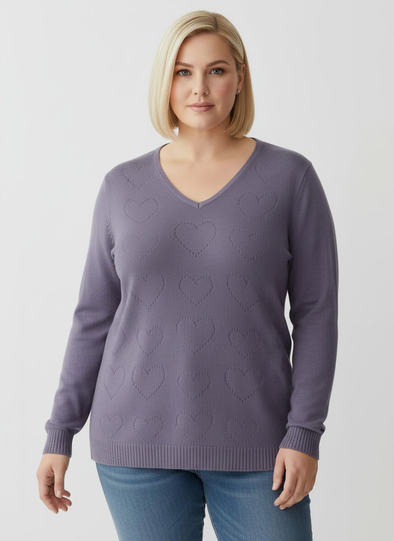 Longpullover mit Ajour-Herzchen - feige