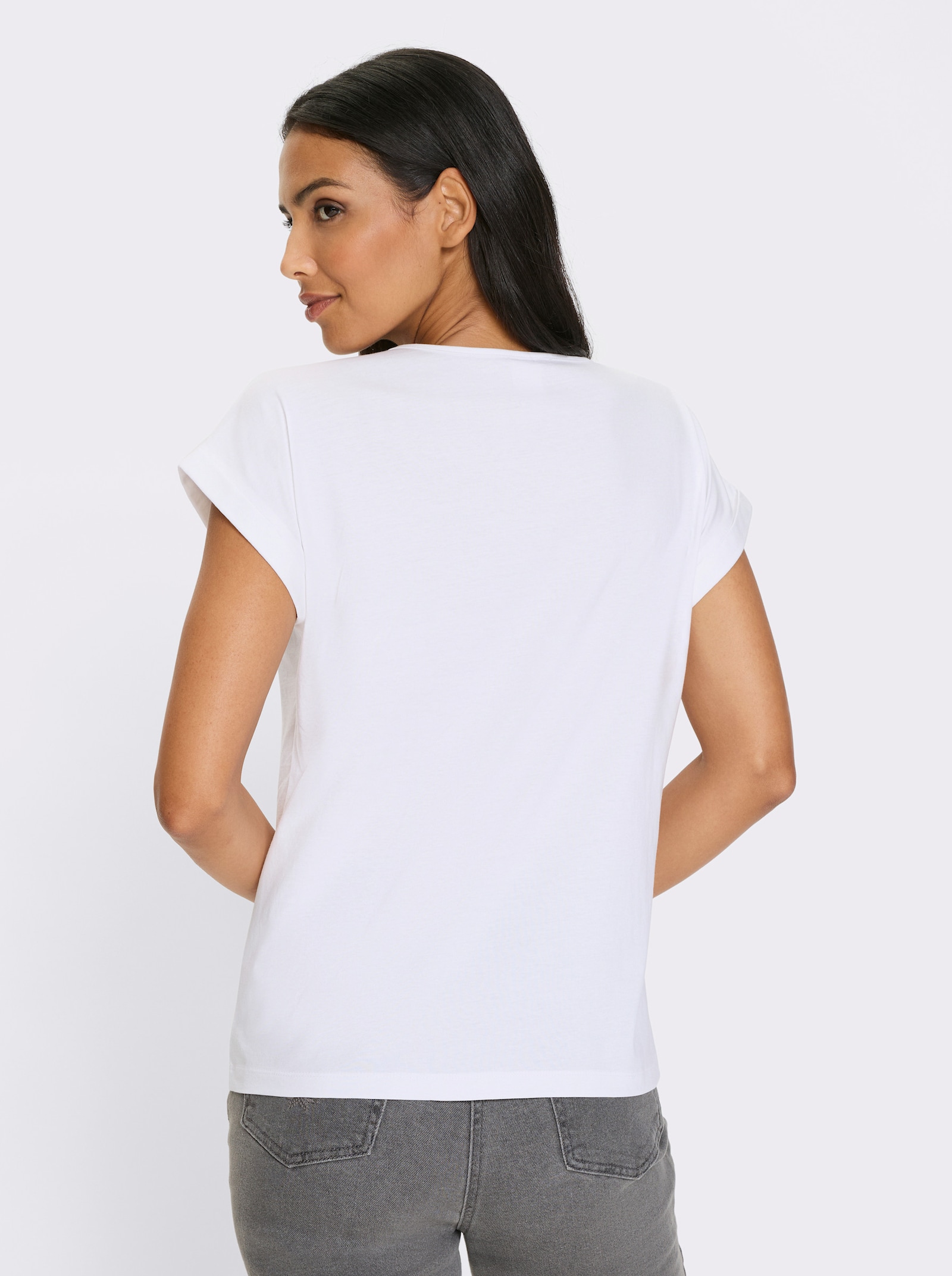 Tričko, krátke rukávy, lesklá a fóliová potlač - Bielo-grapefruitová