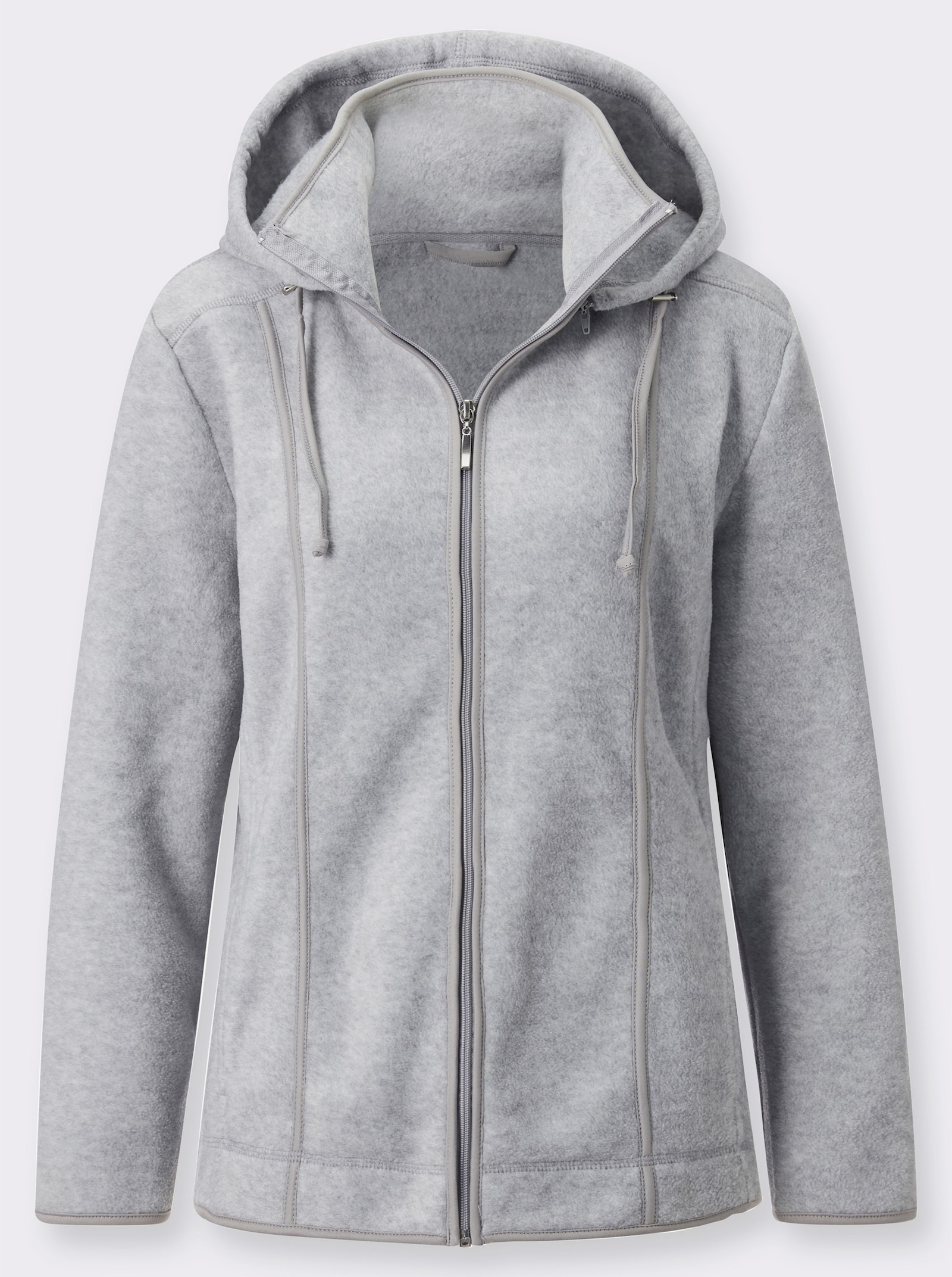 Fleecejacke mit abnehmbarer Kapuze - grau-meliert