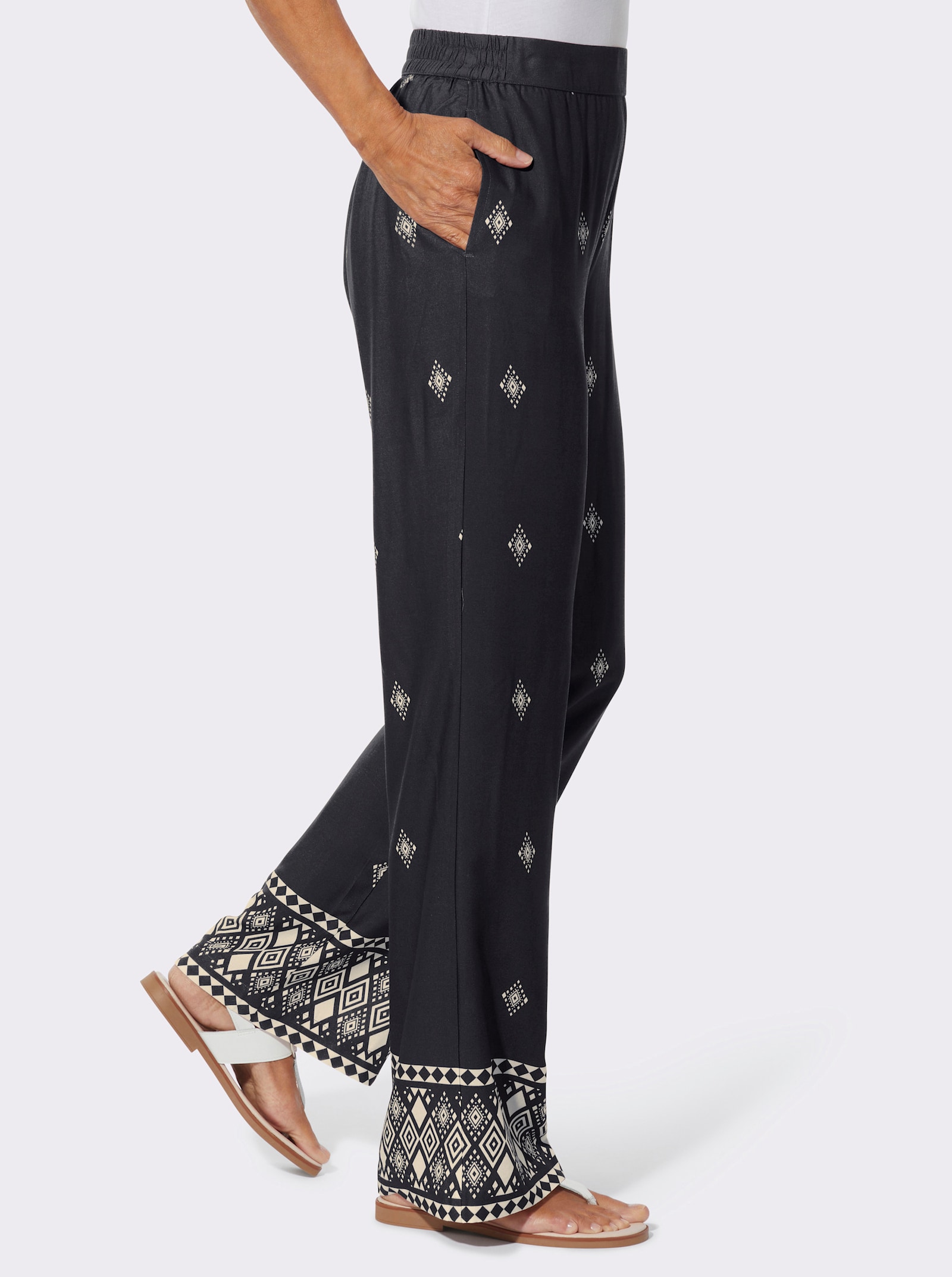 Druckhose mit Allover-Druck - schwarz-elfenbein-bedruckt