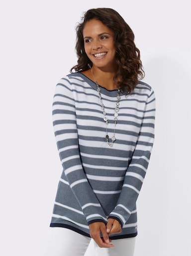 Streifenpullover mit langen Ärmeln - marine-weiß-geringelt