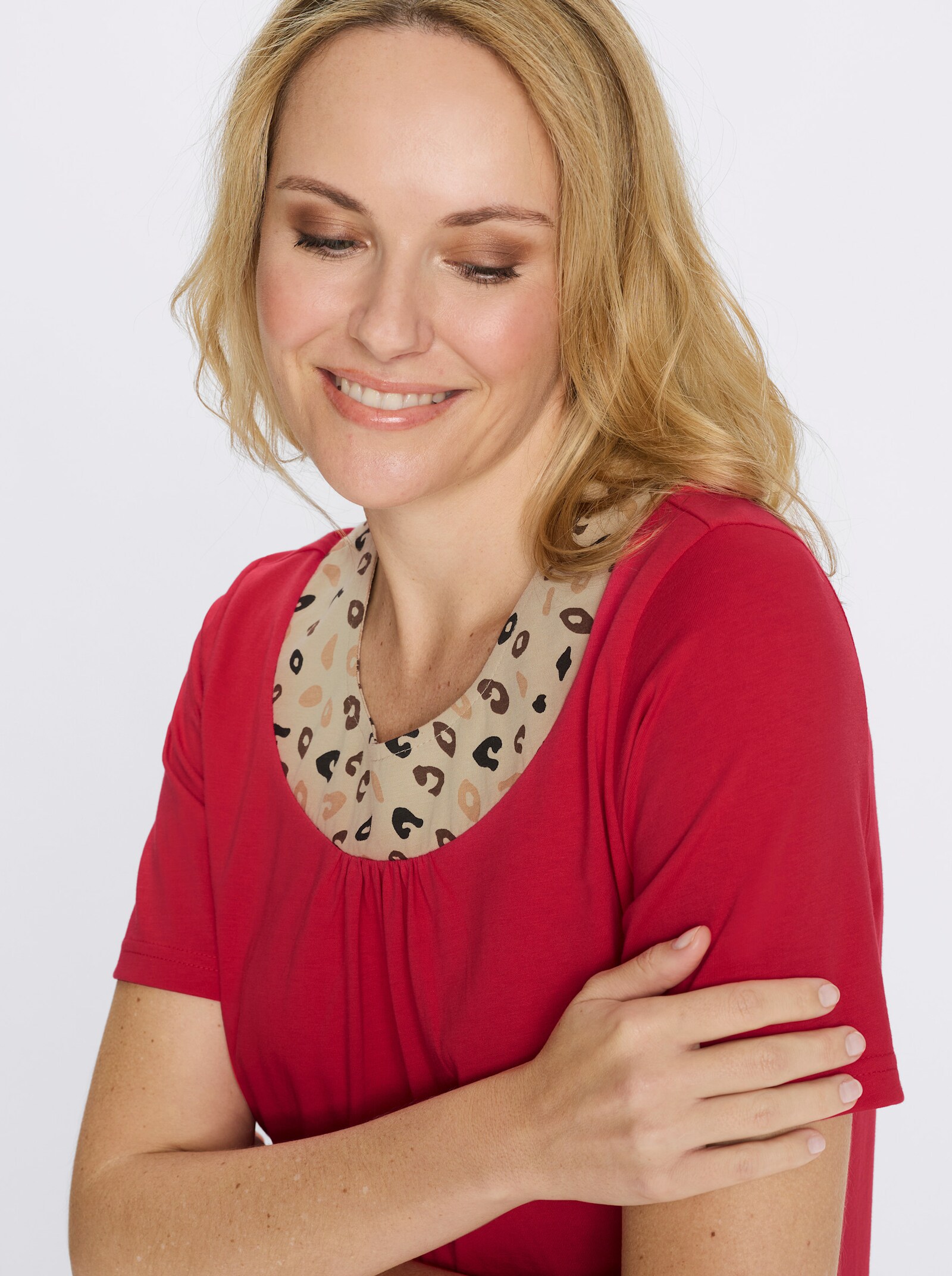 Longshirt mit Leo-Druck - erdbeere