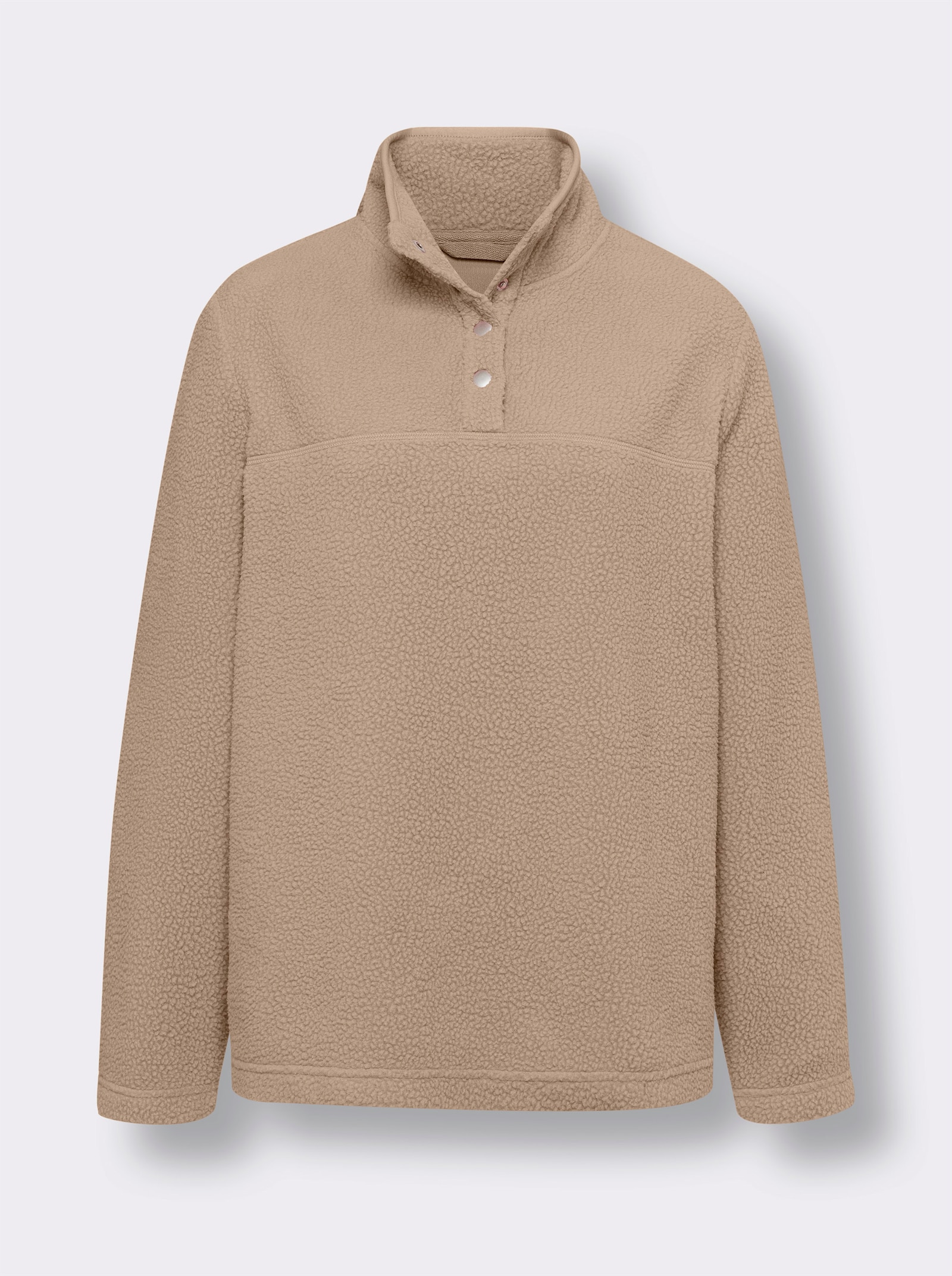Fleecetröja med ståkrage och tryckknappslå - beige