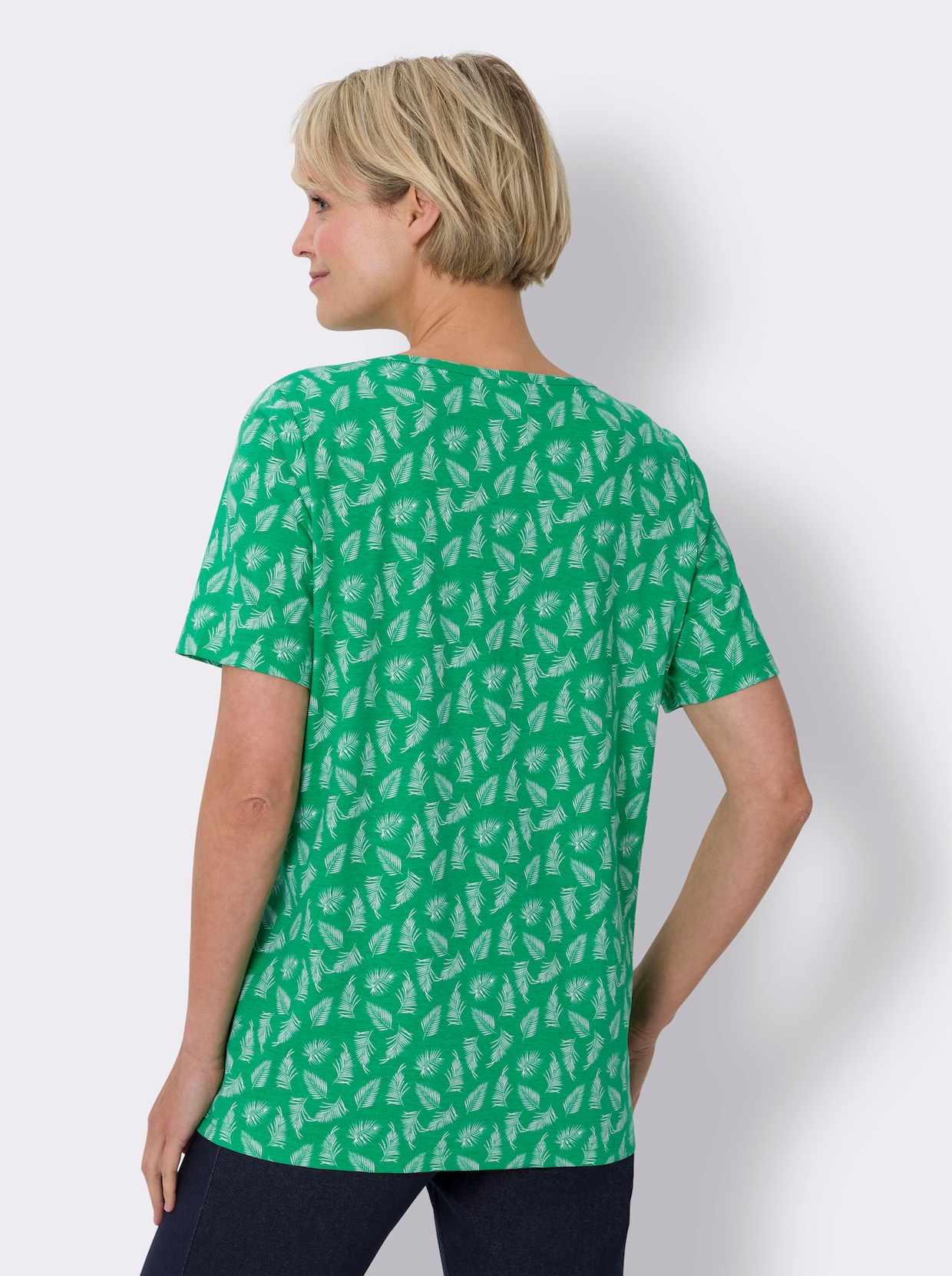 Kurzarmshirt - grasgrün-weiß-bedruckt