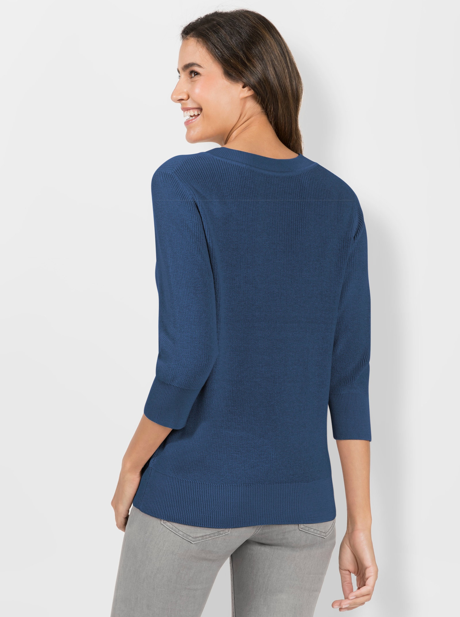 Gebreide pullover met 3/4-mouwen - jeansblauw