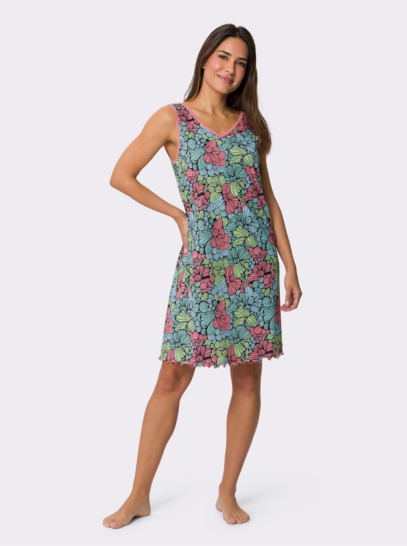 Noční košile s pestrým vzorem - plameňáková-akvamarínová-potisk