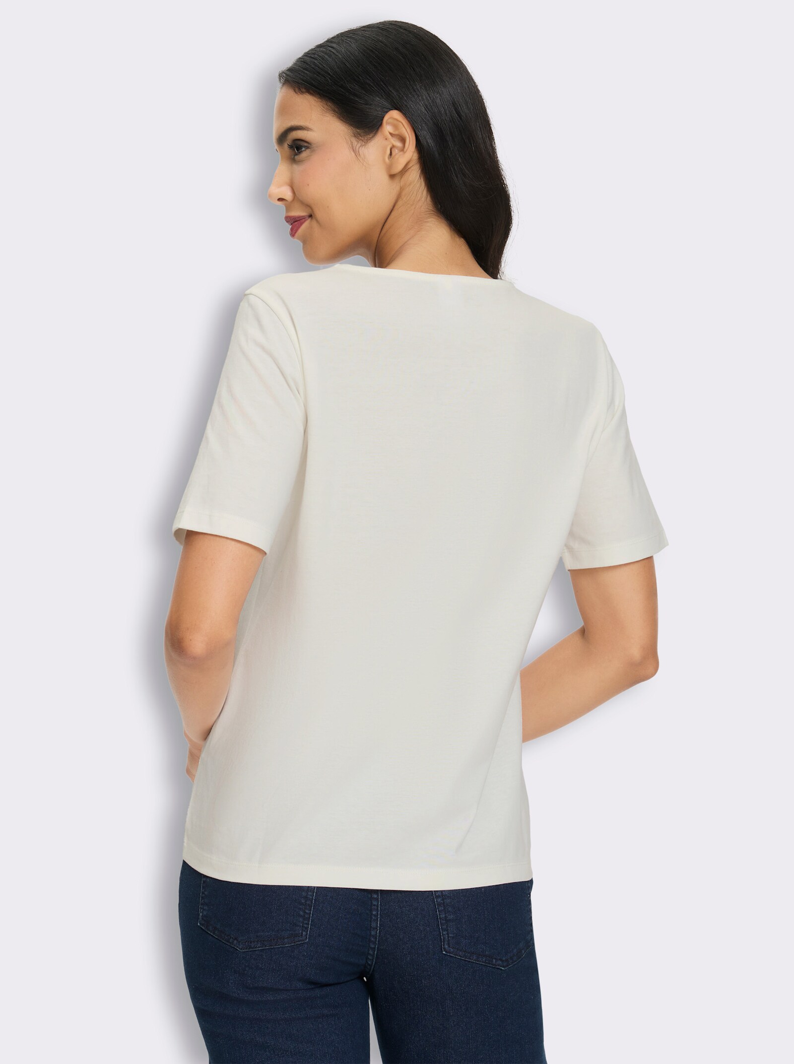 Kurzarmshirt mit Lettering-Folienprint - ecru