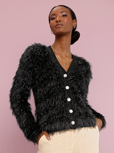 Strickjacke mit Glitzergarn - schwarz