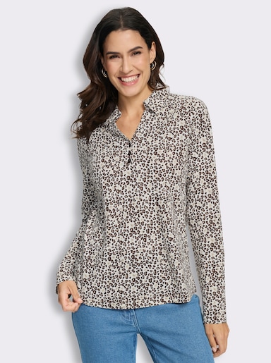 Print-Shirt mit offenem Hemdkragen - schoko-sand-bedruckt
